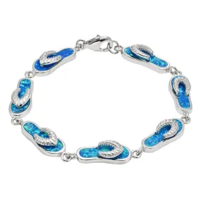 Sterling Silver Blue Inlay Opal Flip-Flop Link Bracelet, 7"