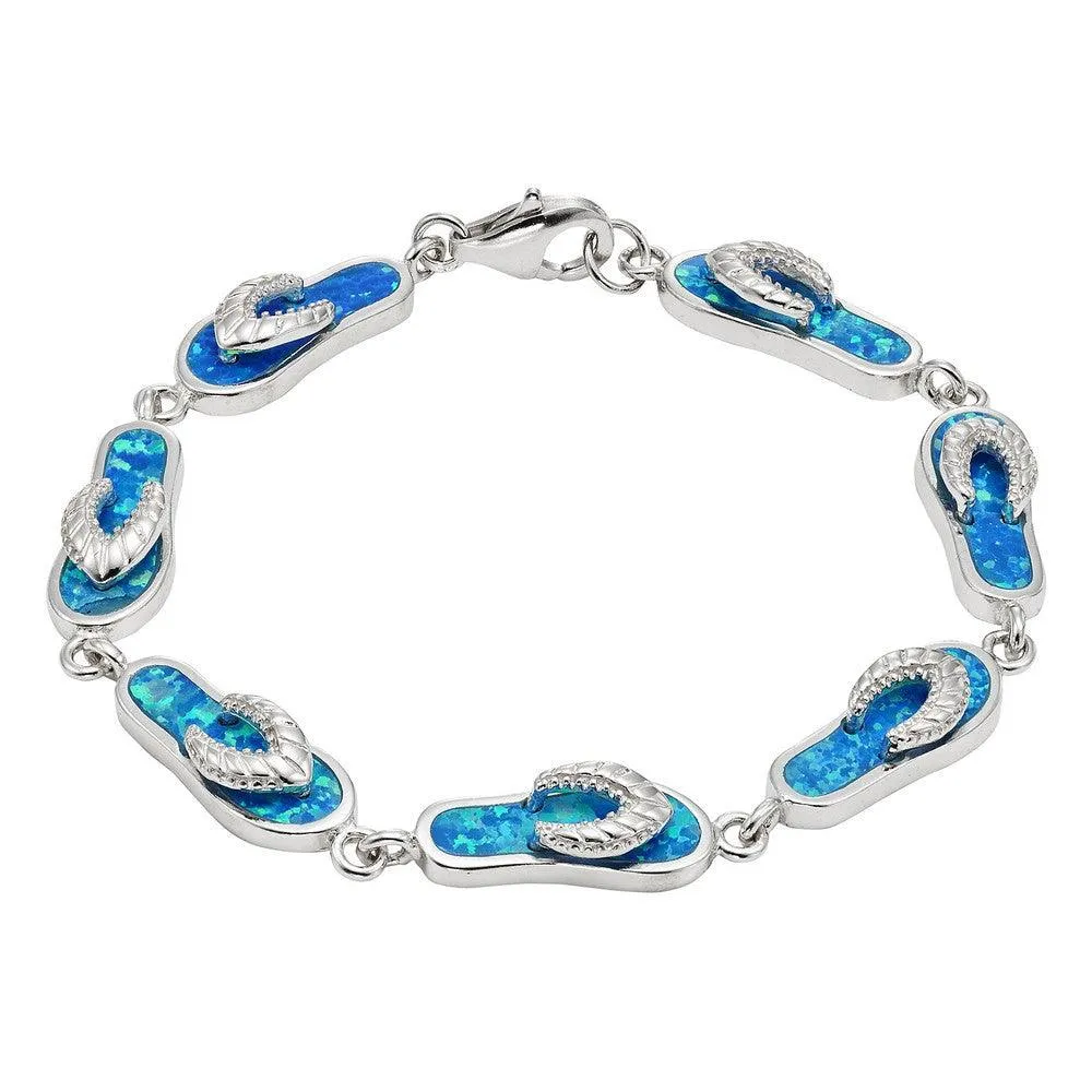 Sterling Silver Blue Inlay Opal Flip-Flop Link Bracelet, 7"