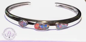 Sterling Silver Boulder Opal 3 stone bangle
