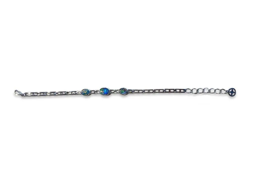 Sterling silver bracelet set with 3 Australian Opal in doublet form in bezel