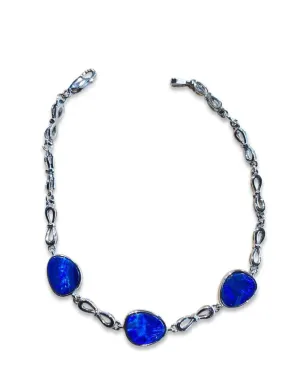 Sterling Silver bracelet with 3 Natural Opal and ironstone backing doublet in bezel set.