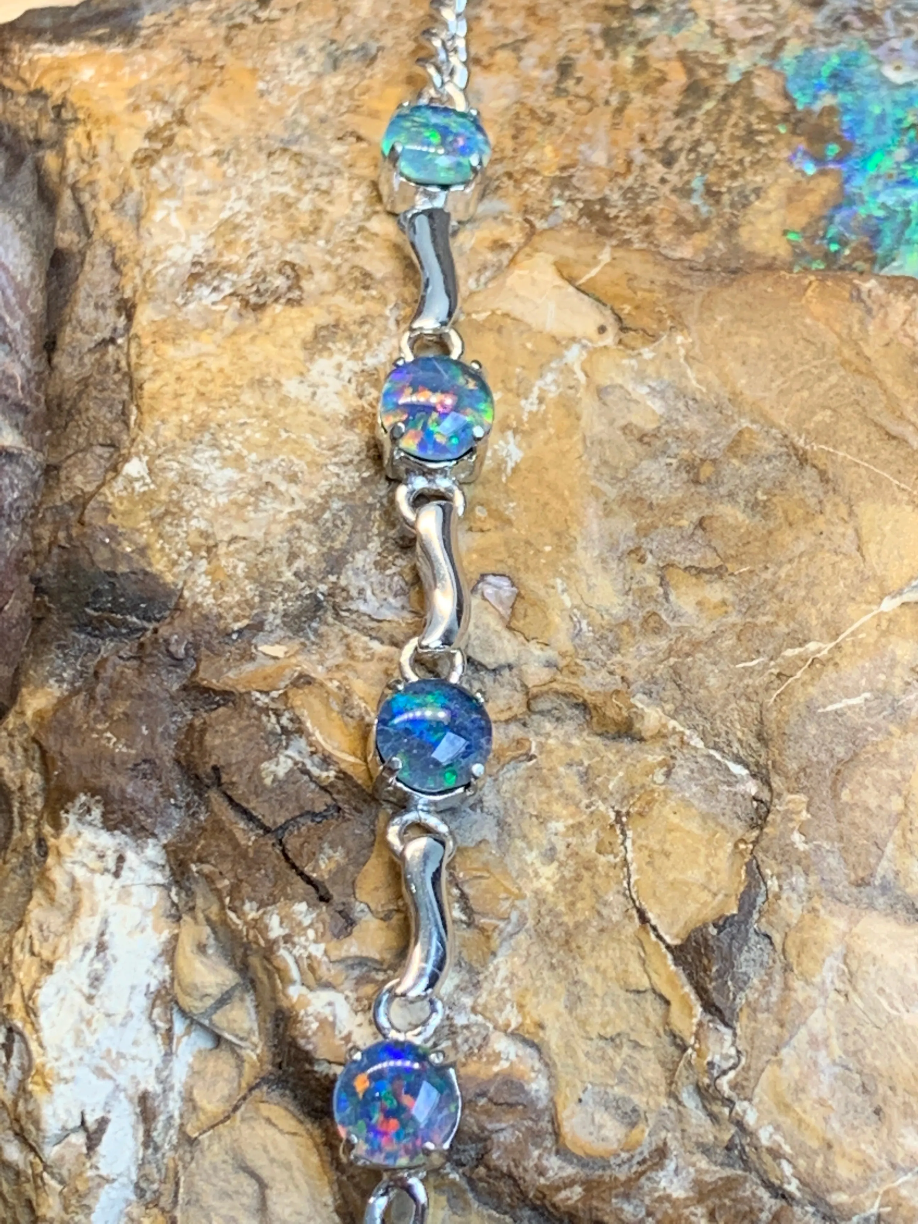 Sterling Silver bracelet with Opal triplet