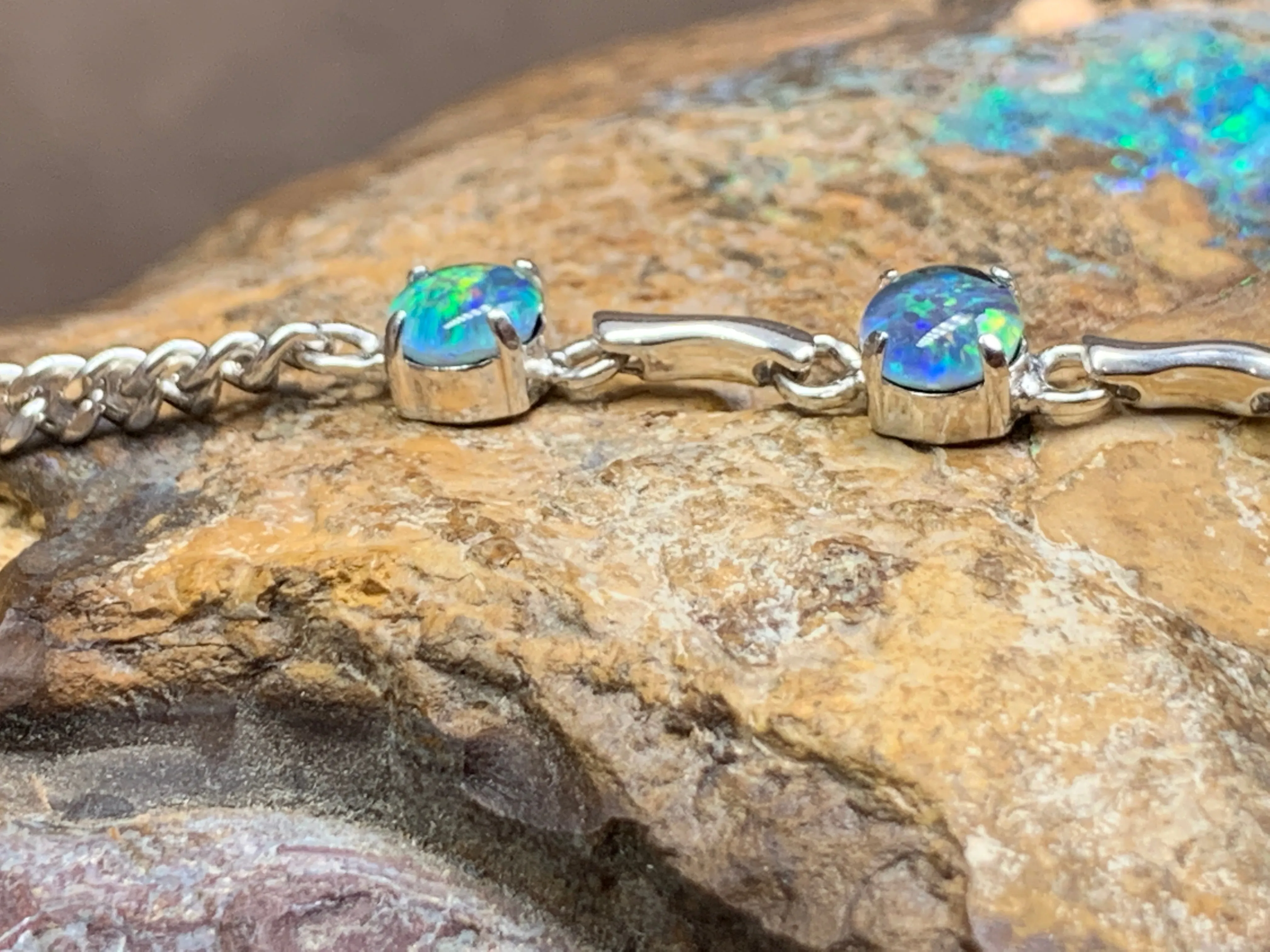 Sterling Silver bracelet with Opal triplet