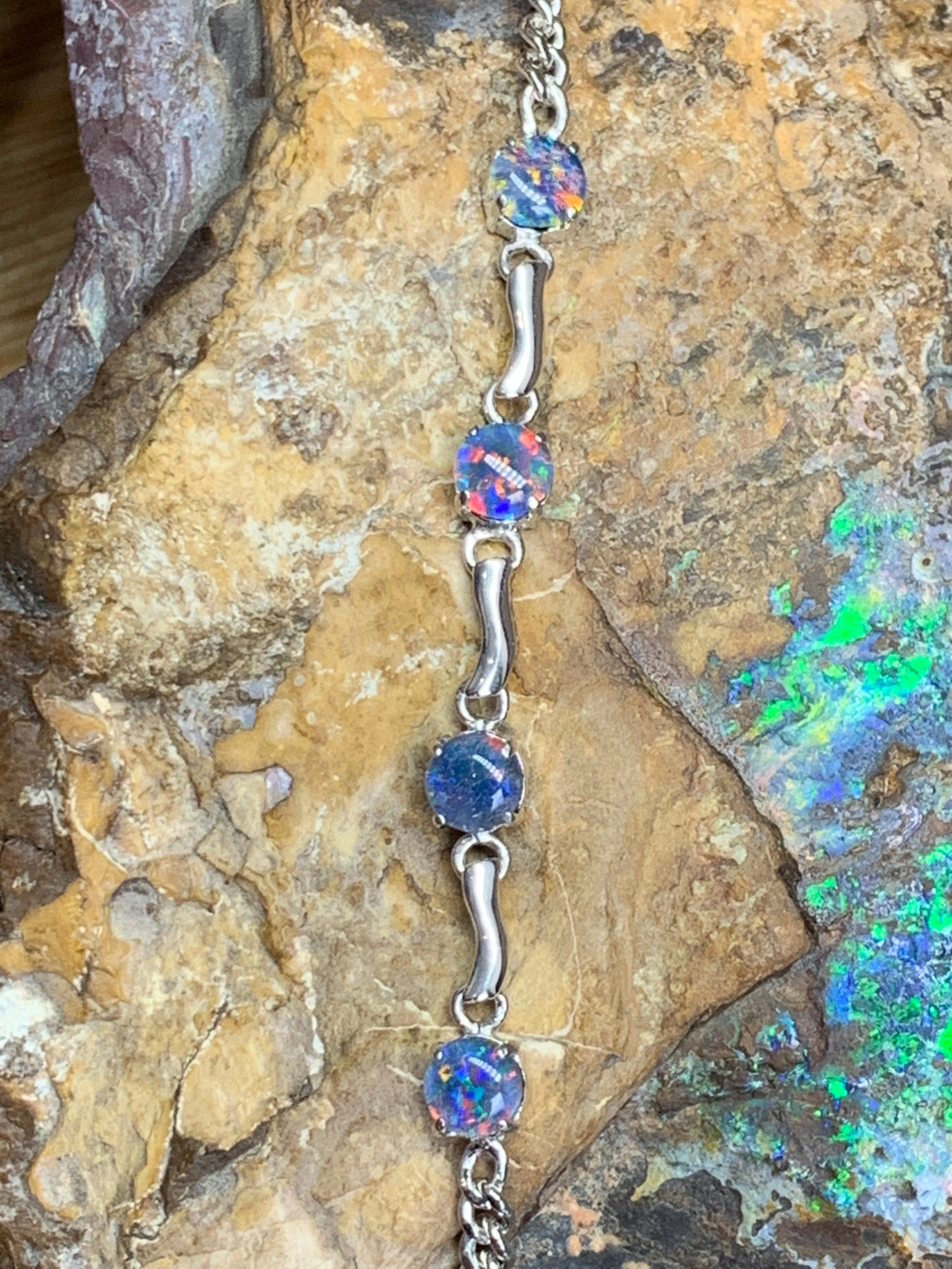 Sterling Silver bracelet with Opal triplet