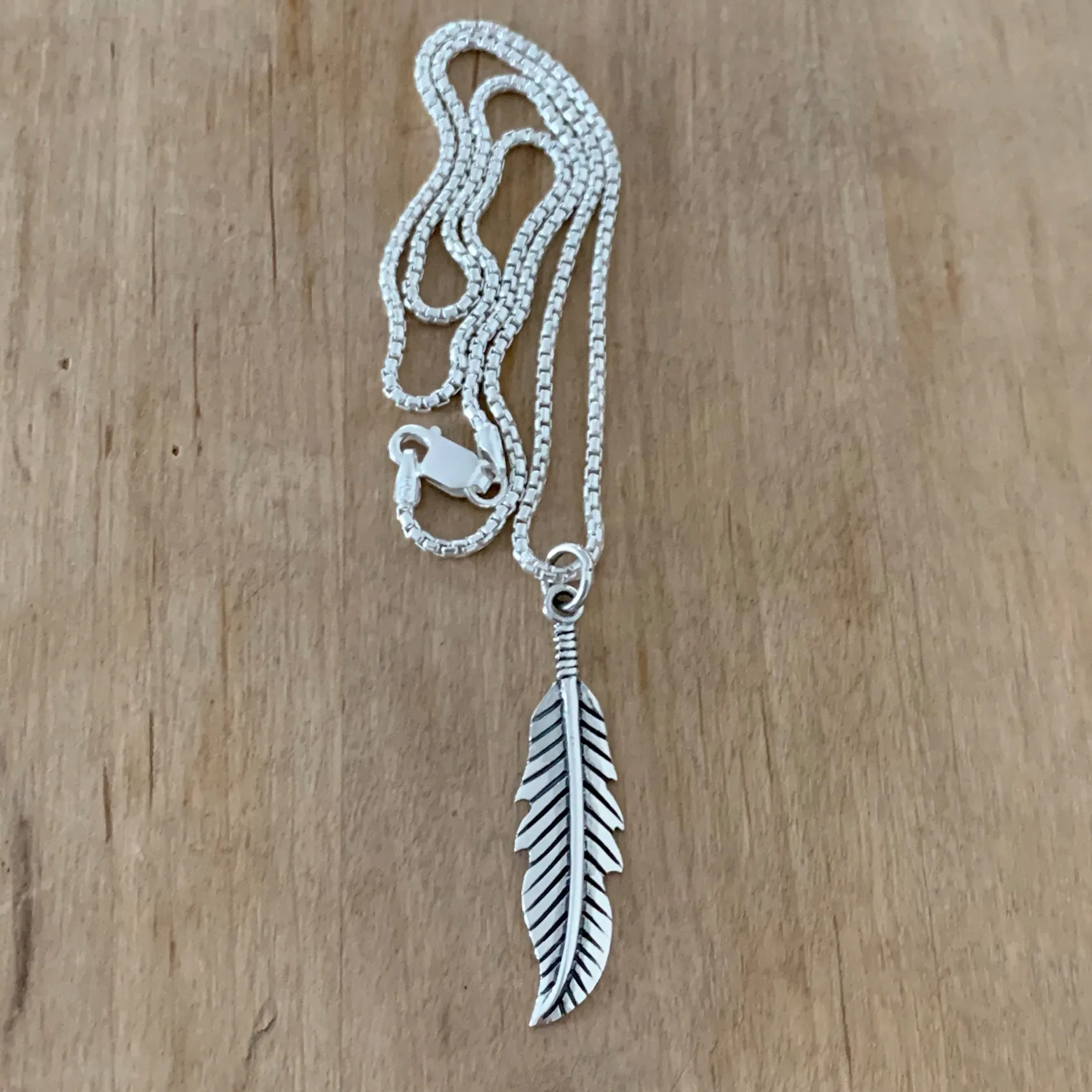 Sterling Silver Feather Necklace, Silver Necklace, Religious Necklace, Angels Wing Necklace