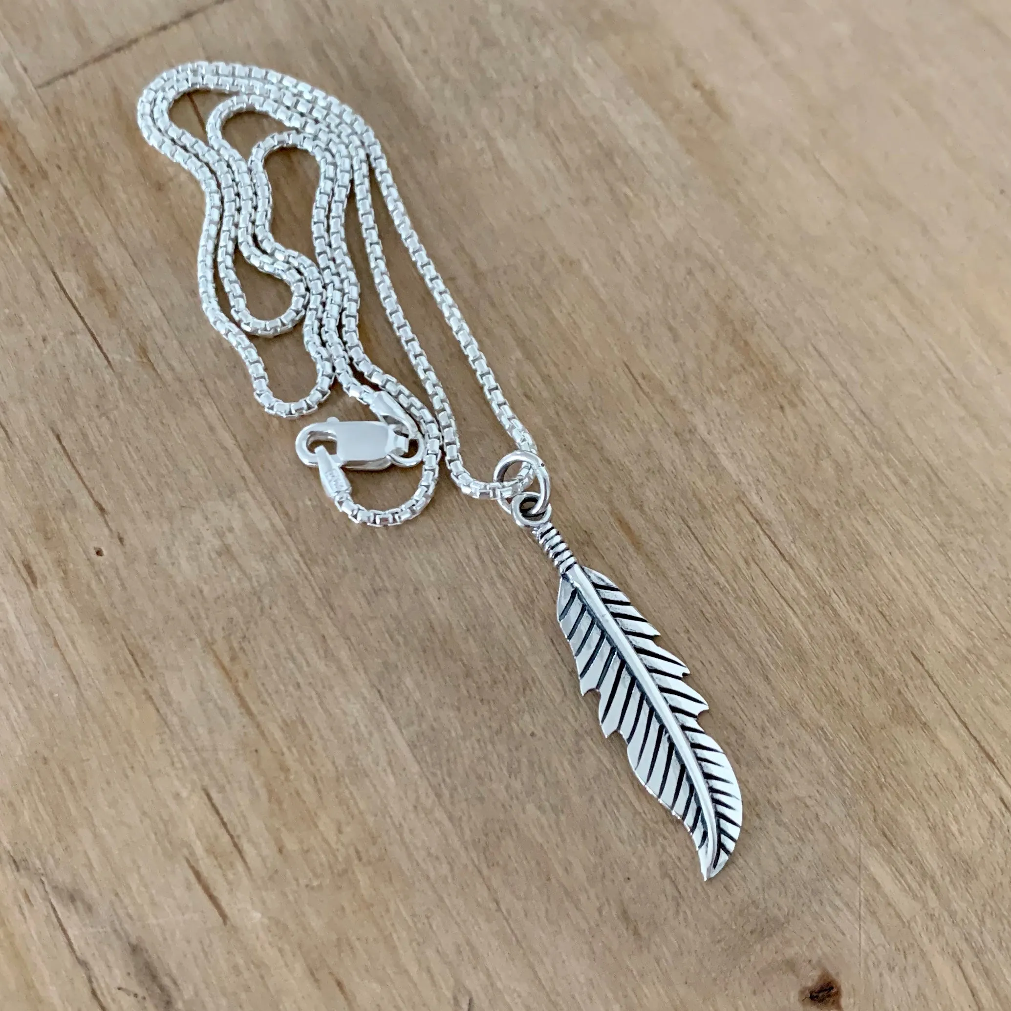 Sterling Silver Feather Necklace, Silver Necklace, Religious Necklace, Angels Wing Necklace