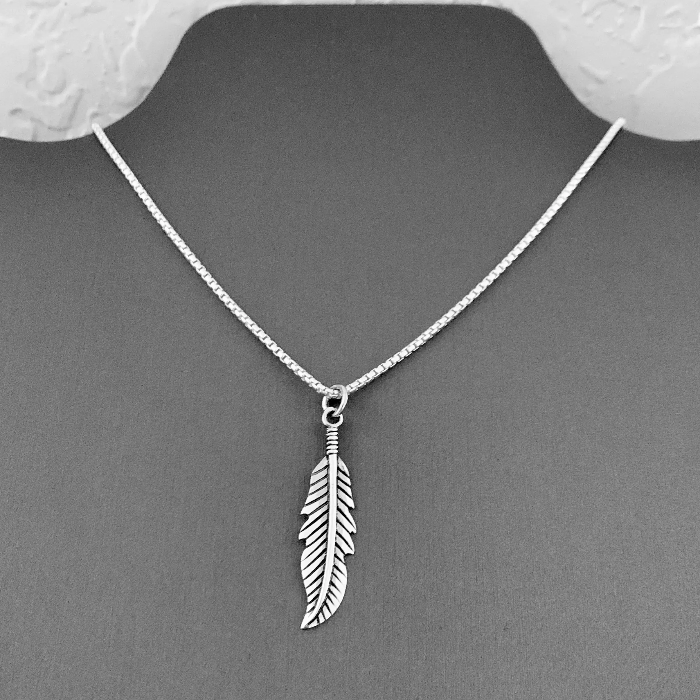 Sterling Silver Feather Necklace, Silver Necklace, Religious Necklace, Angels Wing Necklace