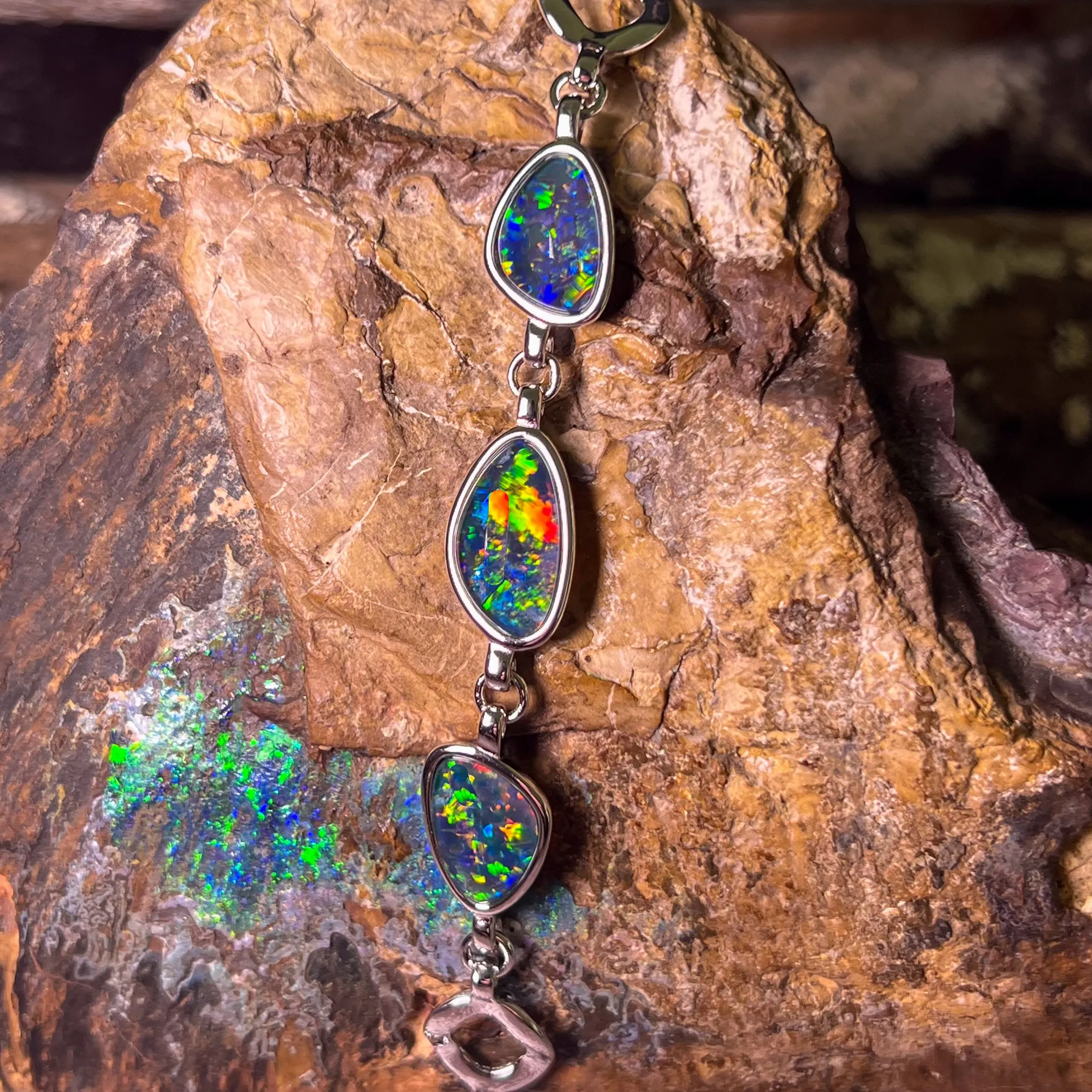 Sterling Silver freeform Opal triplet bracelet