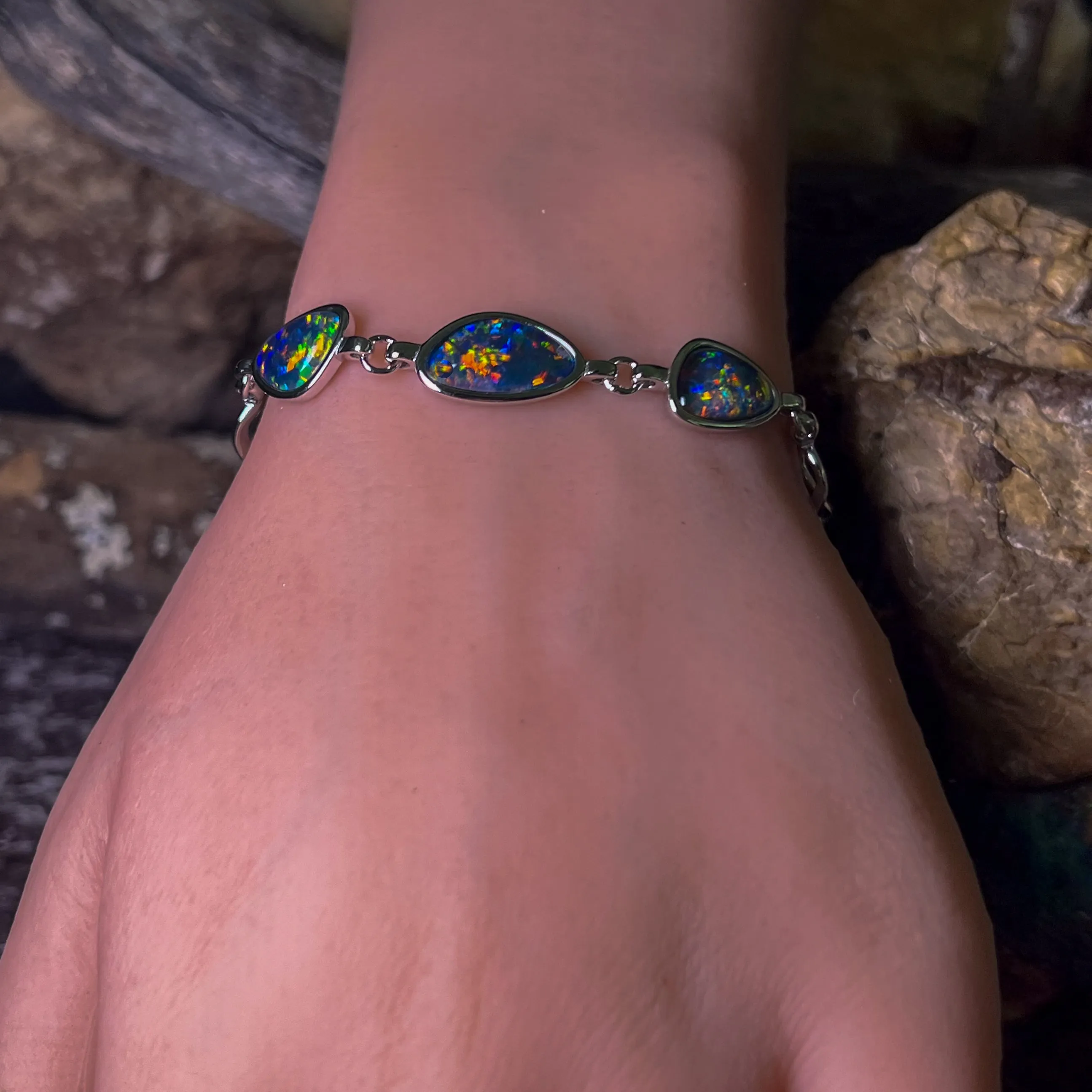 Sterling Silver freeform Opal triplet bracelet
