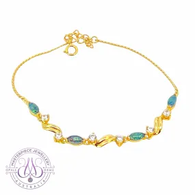 Sterling Silver Gold Plated 6x3mm Opal triplet and cz bracelet
