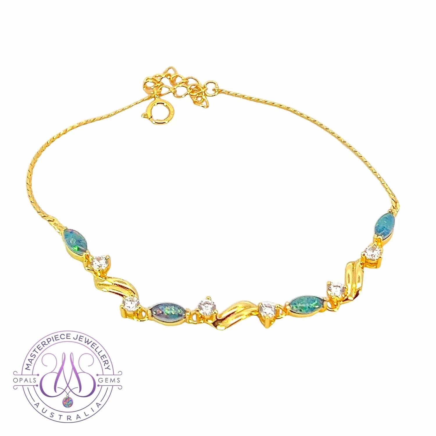 Sterling Silver Gold Plated 6x3mm Opal triplet and cz bracelet