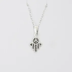 Sterling Silver Hamsa Necklace - Protective Amulet Pendant Jewelry