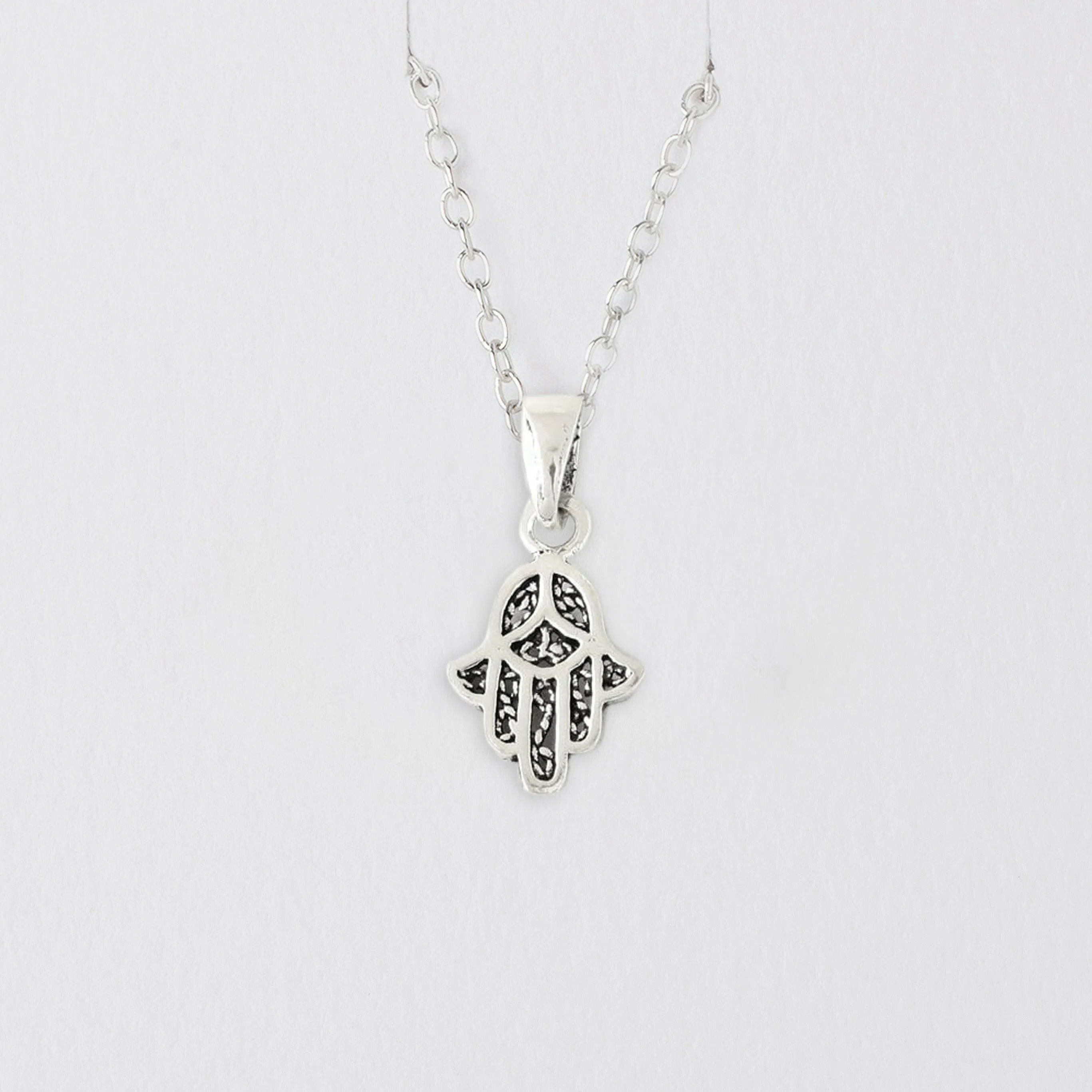 Sterling Silver Hamsa Necklace - Protective Amulet Pendant Jewelry