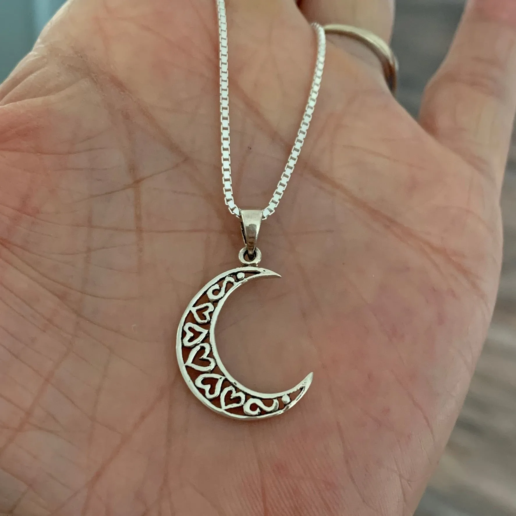 Sterling Silver Heart Crescent Moon Necklace, Moon Necklace, Celestial Necklace, Heart Necklace