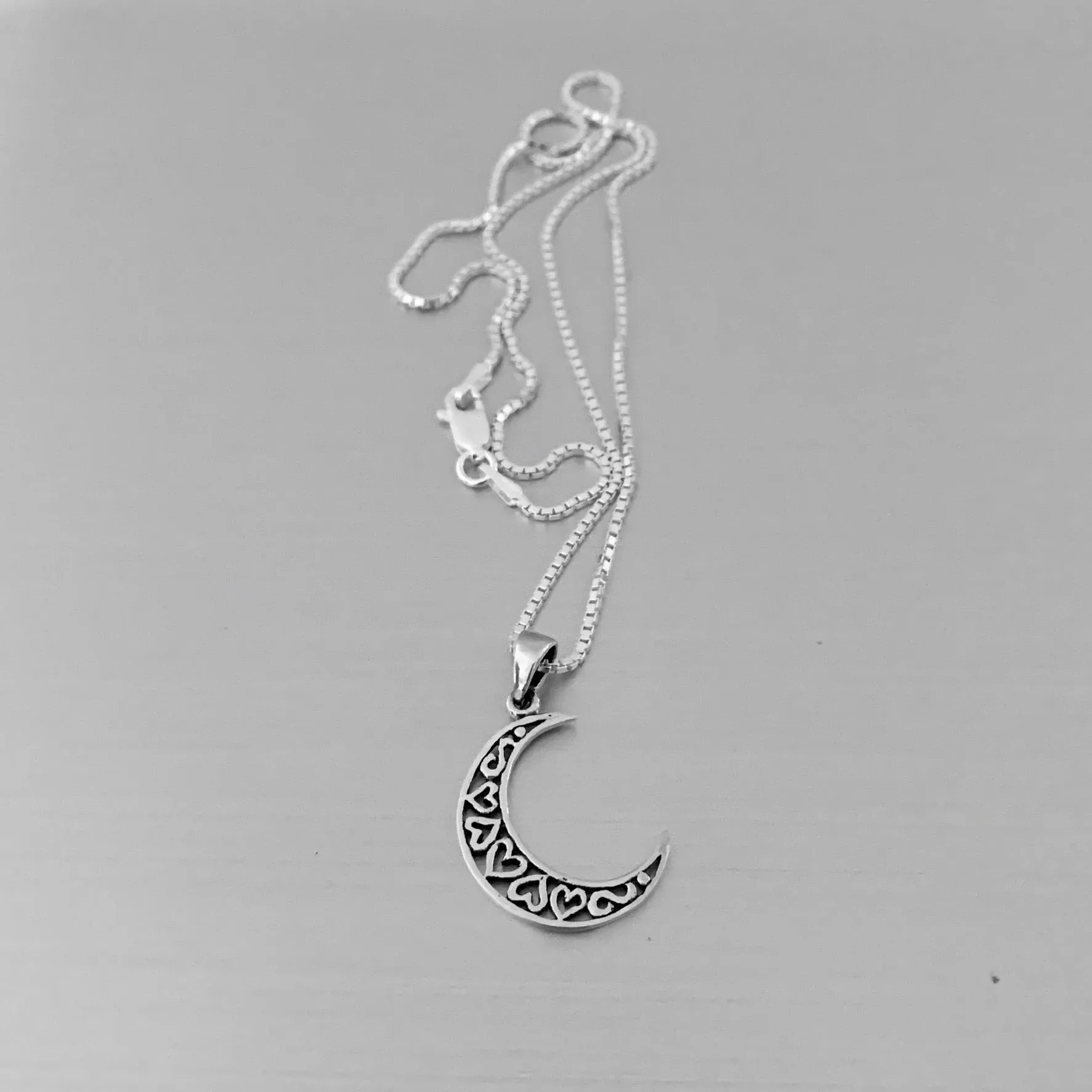 Sterling Silver Heart Crescent Moon Necklace, Moon Necklace, Celestial Necklace, Heart Necklace