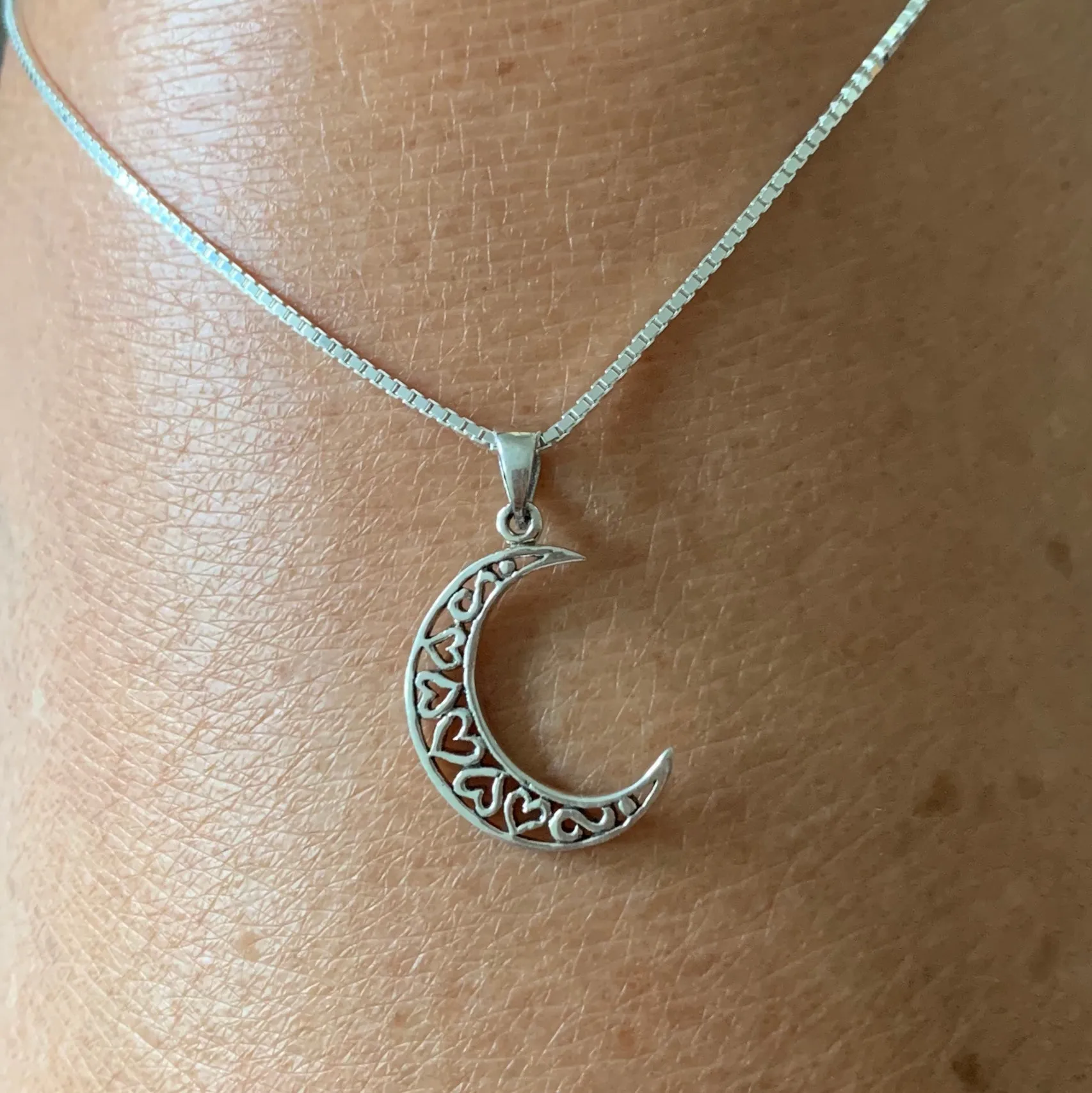 Sterling Silver Heart Crescent Moon Necklace, Moon Necklace, Celestial Necklace, Heart Necklace