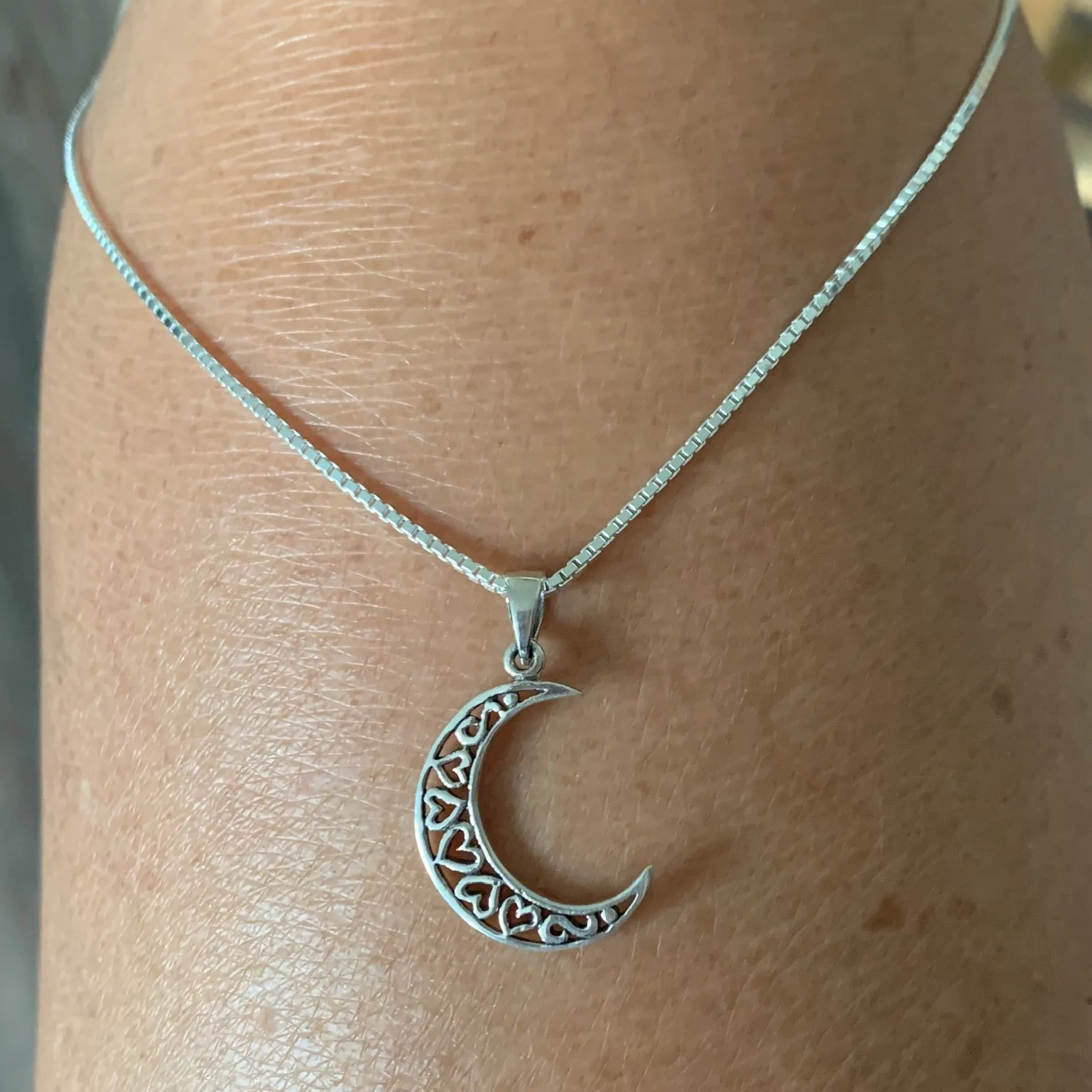 Sterling Silver Heart Crescent Moon Necklace, Moon Necklace, Celestial Necklace, Heart Necklace