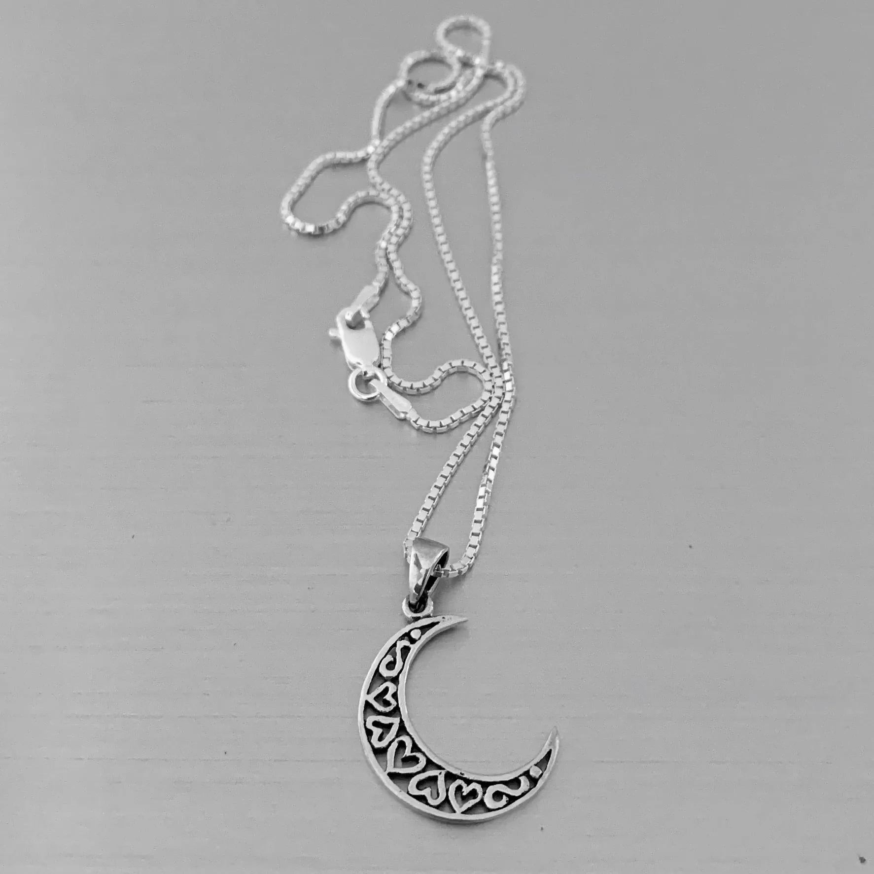 Sterling Silver Heart Crescent Moon Necklace, Moon Necklace, Celestial Necklace, Heart Necklace