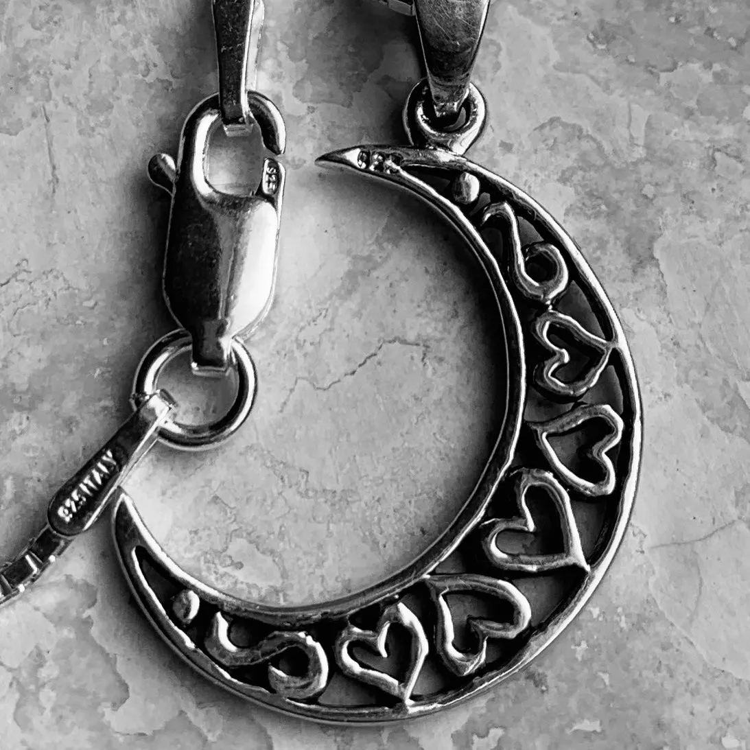 Sterling Silver Heart Crescent Moon Necklace, Moon Necklace, Celestial Necklace, Heart Necklace
