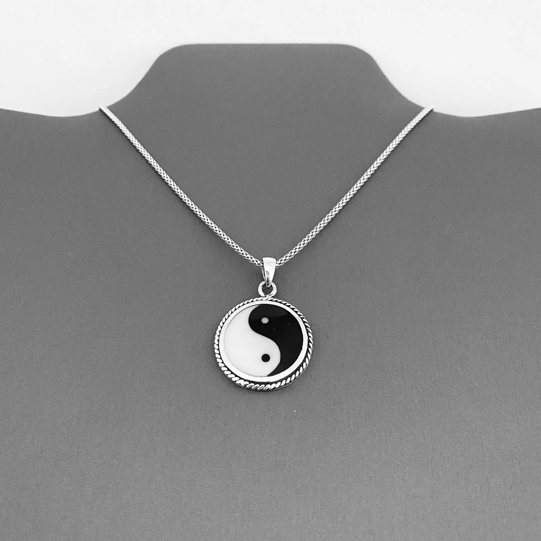 Sterling Silver Large Yin and Yang Necklace, Silver Necklace, Yoga Necklaces