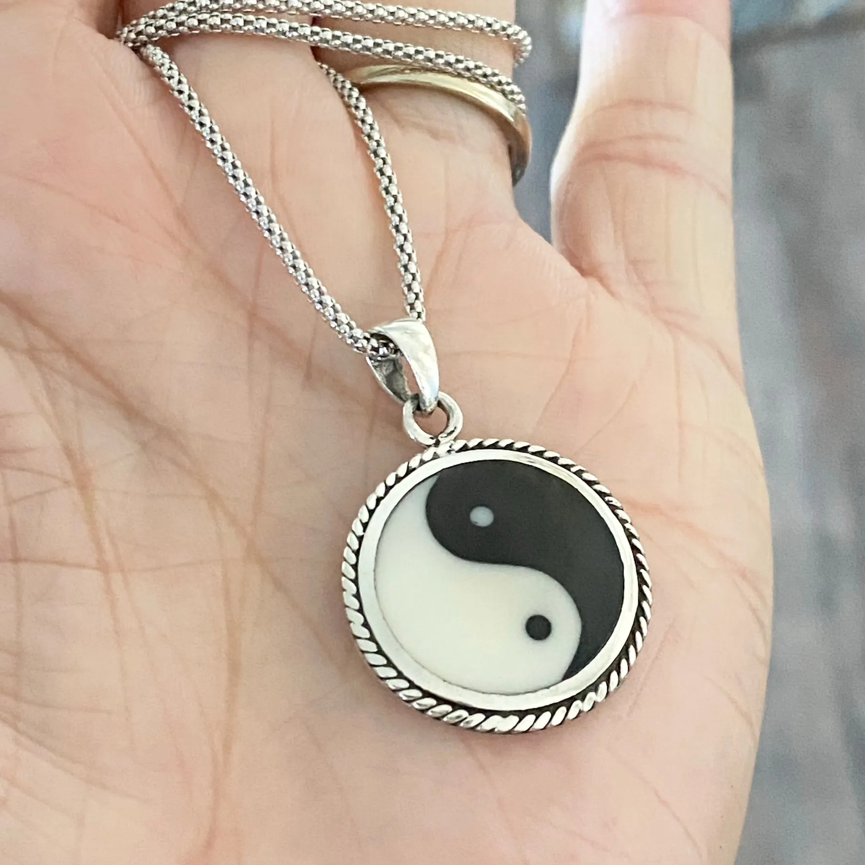 Sterling Silver Large Yin and Yang Necklace, Silver Necklace, Yoga Necklaces