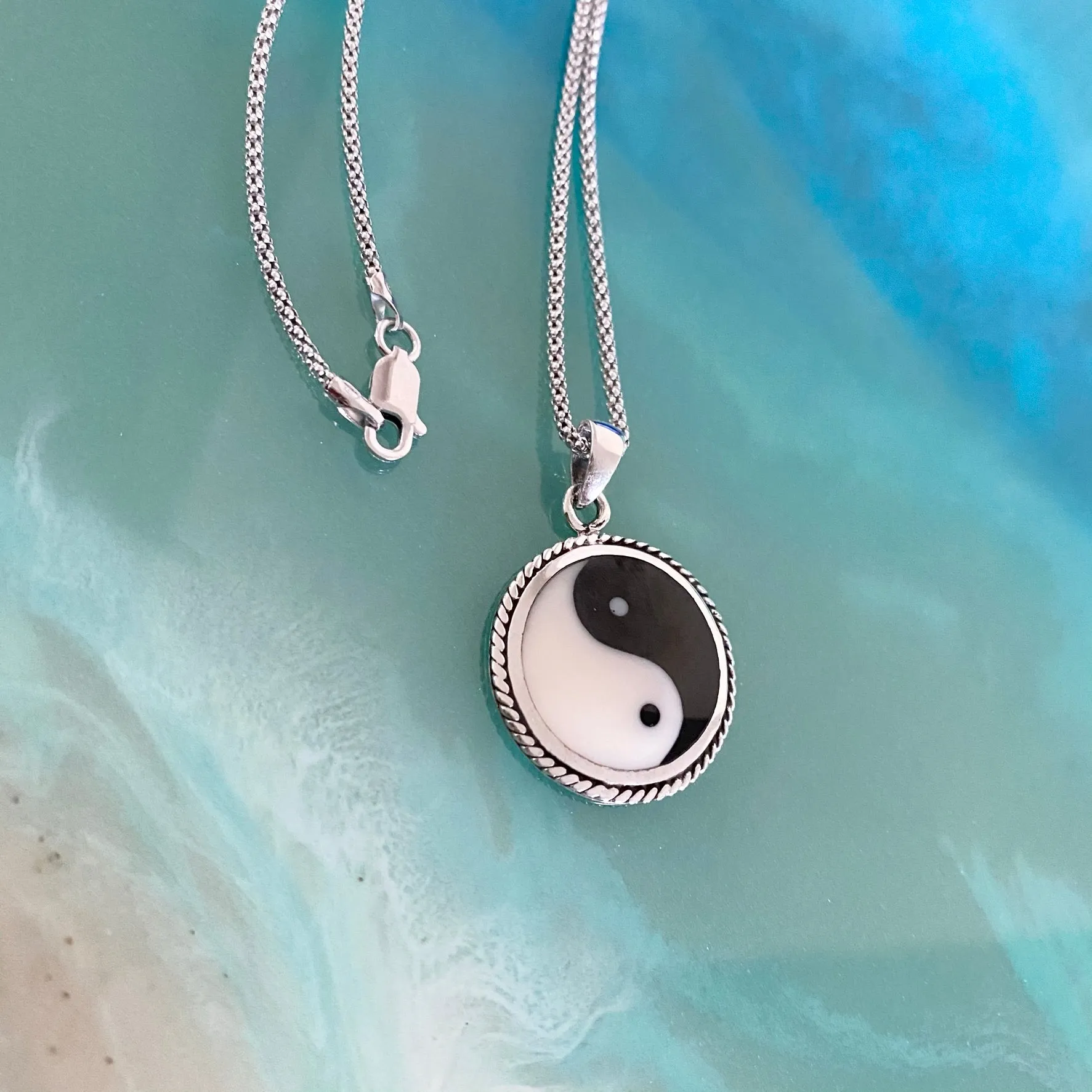 Sterling Silver Large Yin and Yang Necklace, Silver Necklace, Yoga Necklaces