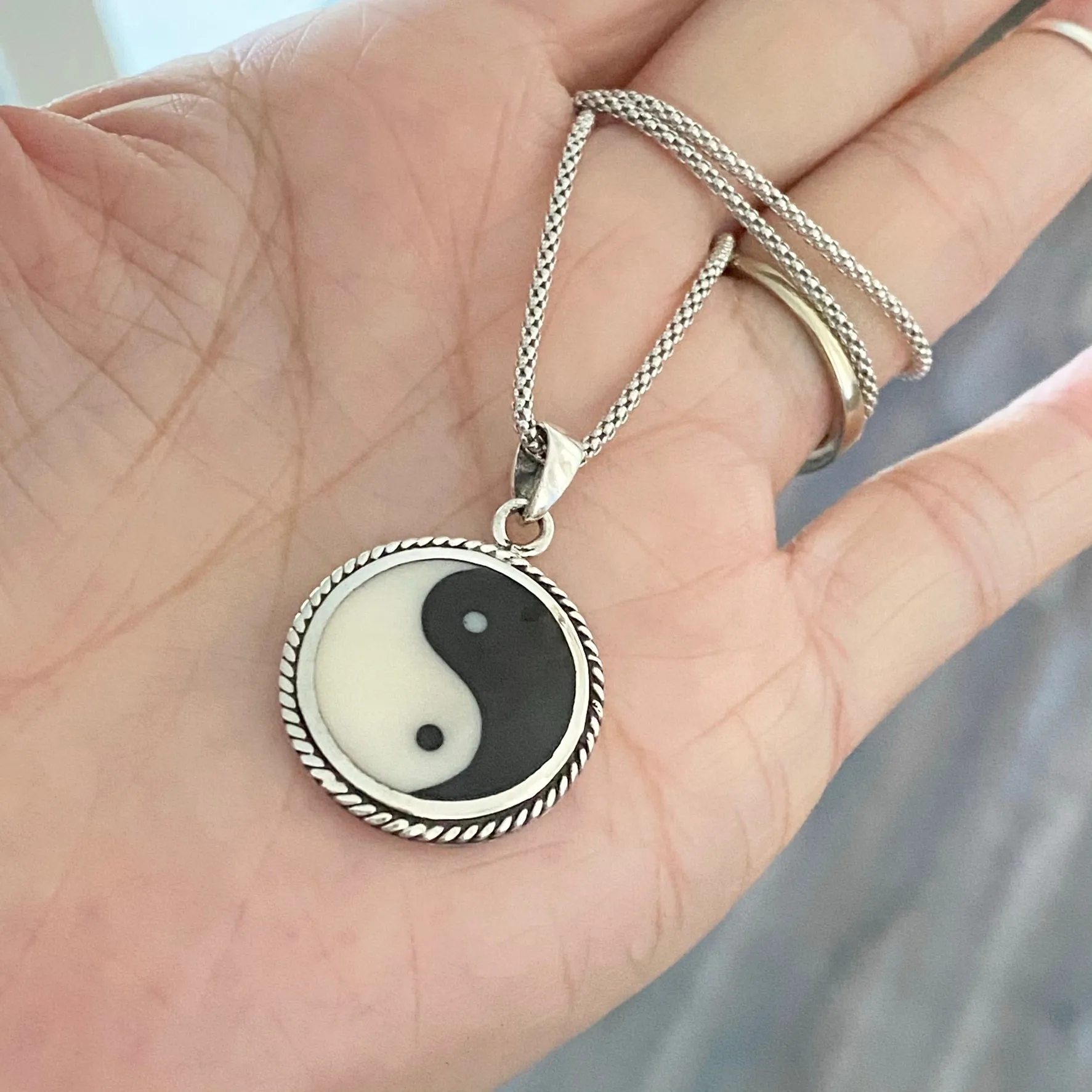 Sterling Silver Large Yin and Yang Necklace, Silver Necklace, Yoga Necklaces