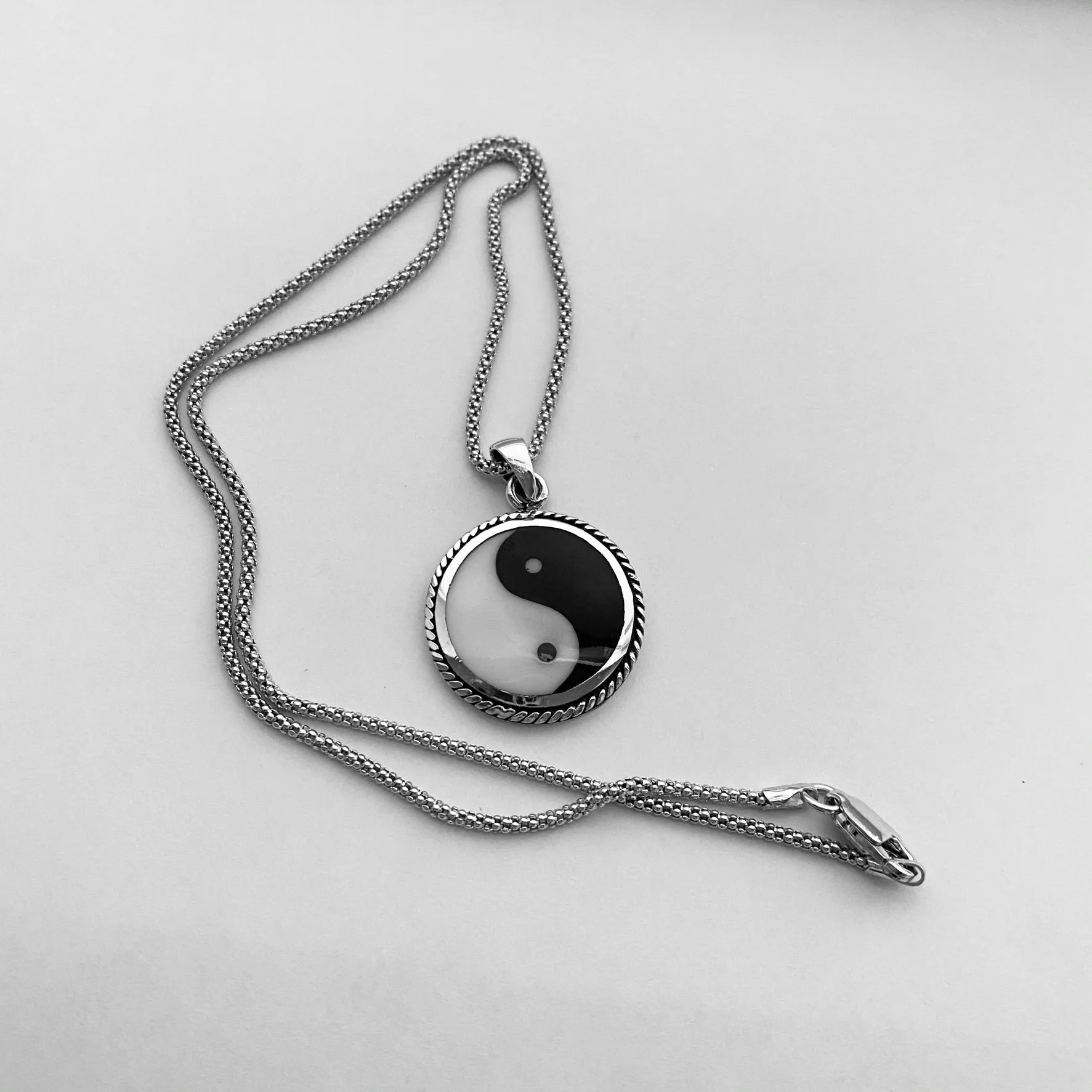 Sterling Silver Large Yin and Yang Necklace, Silver Necklace, Yoga Necklaces