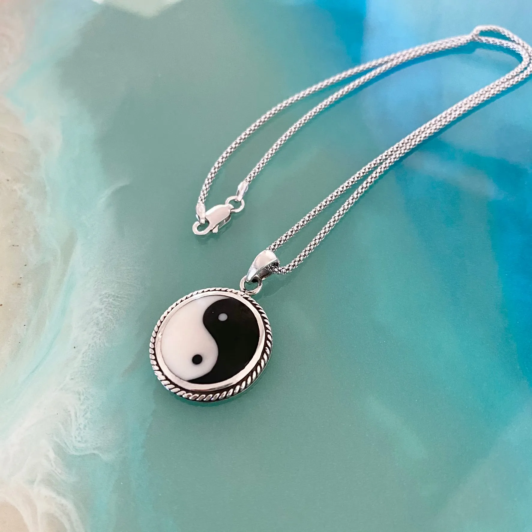 Sterling Silver Large Yin and Yang Necklace, Silver Necklace, Yoga Necklaces