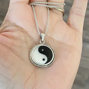 Sterling Silver Large Yin and Yang Necklace, Silver Necklace, Yoga Necklaces