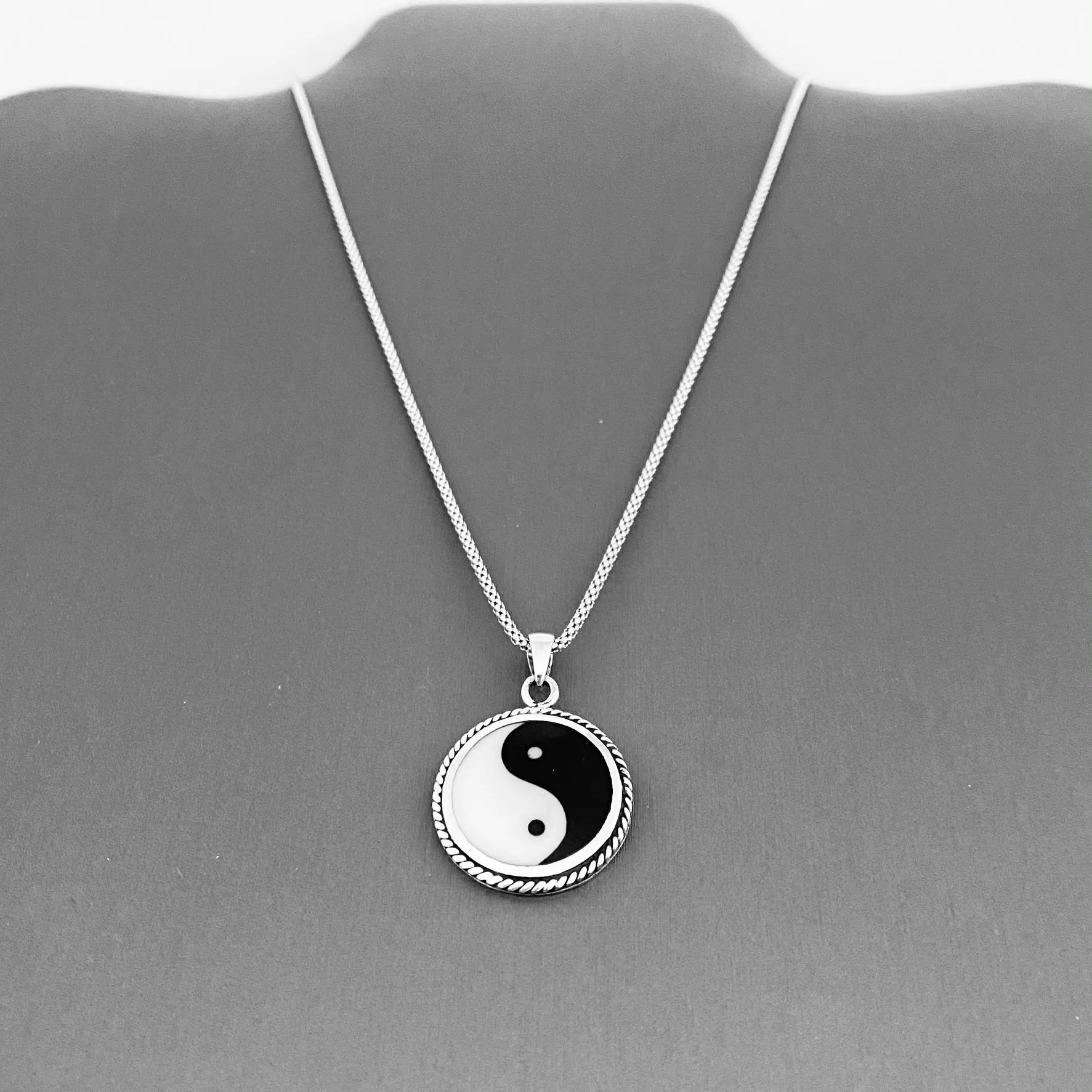 Sterling Silver Large Yin and Yang Necklace, Silver Necklace, Yoga Necklaces
