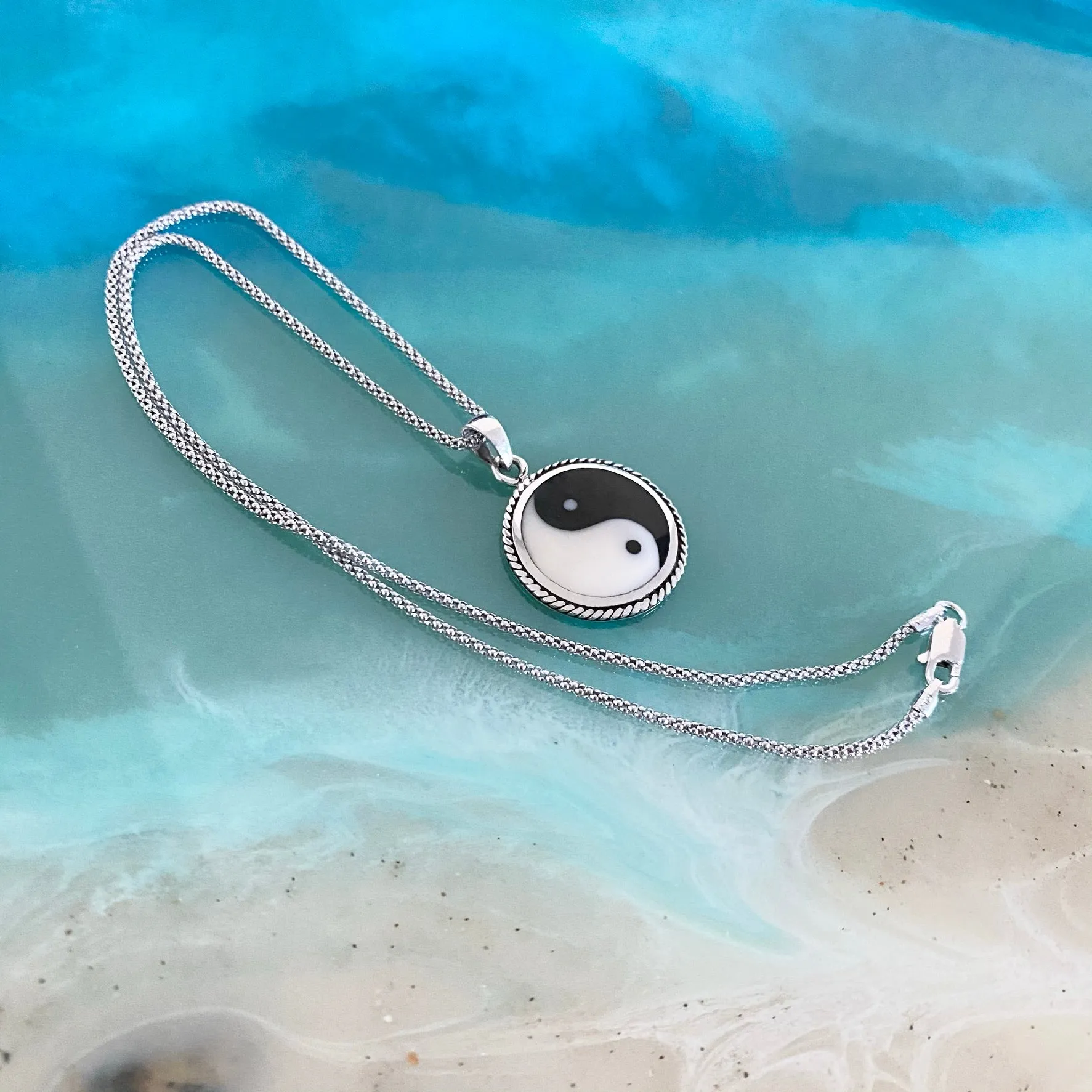 Sterling Silver Large Yin and Yang Necklace, Silver Necklace, Yoga Necklaces