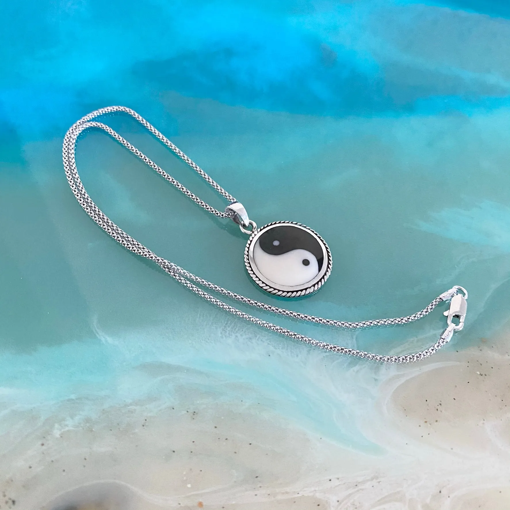 Sterling Silver Large Yin and Yang Necklace, Silver Necklace, Yoga Necklaces