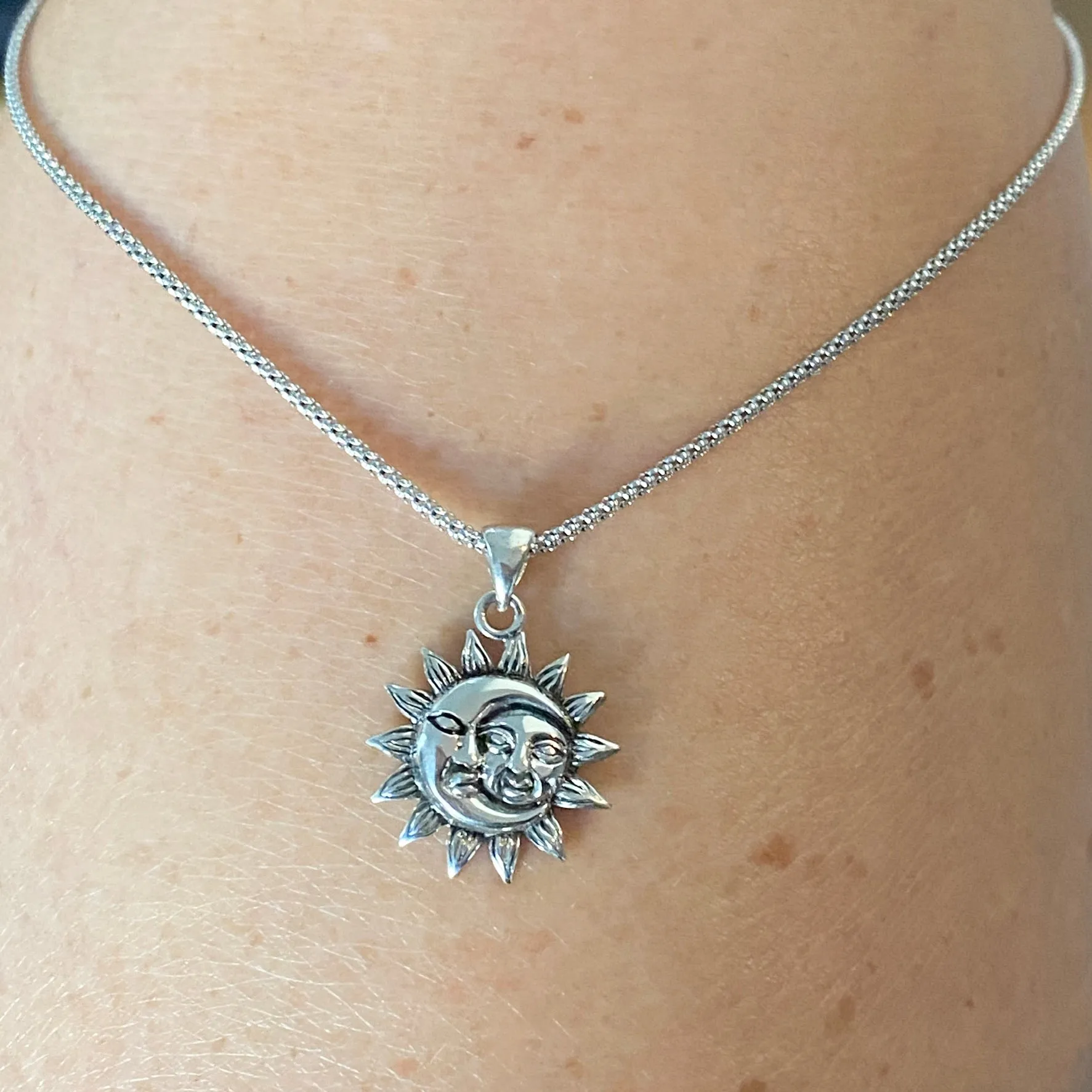 Sterling Silver Moon and Sun Necklace, Moon Necklace, Sunshine Necklace, Necklaces