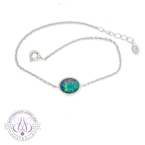 Sterling Silver Oval Opal triplet solitaire bracelet