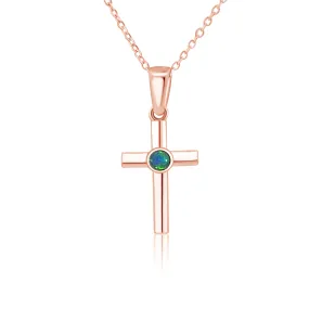Sterling silver plated with Rose Gold Opal triplet 3mm cross