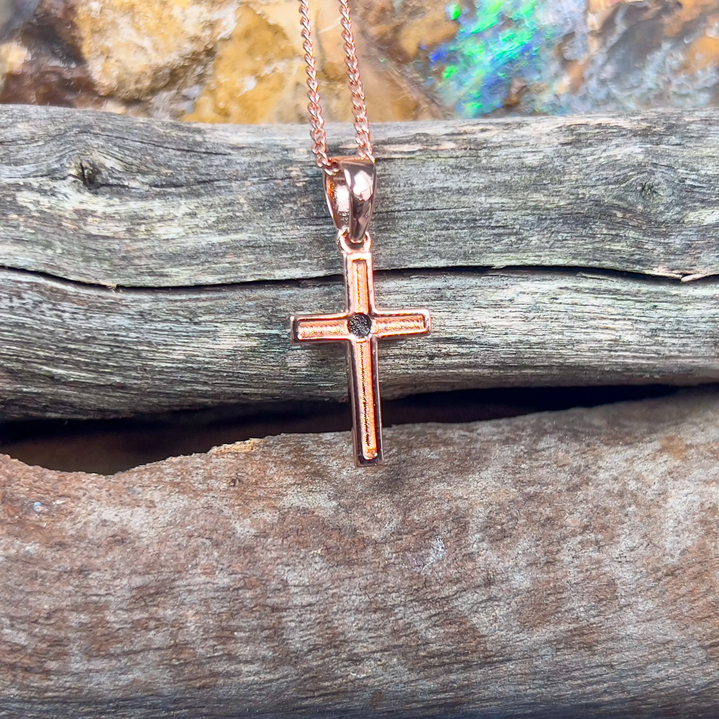 Sterling silver plated with Rose Gold Opal triplet 3mm cross