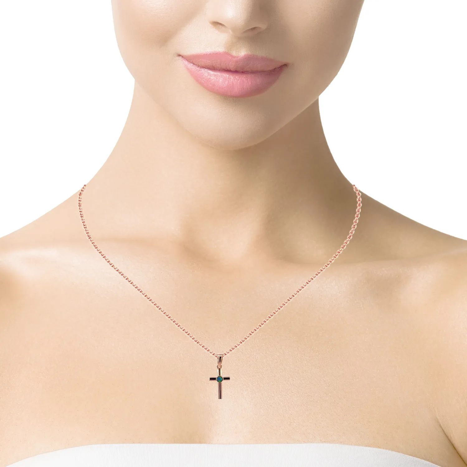 Sterling silver plated with Rose Gold Opal triplet 3mm cross
