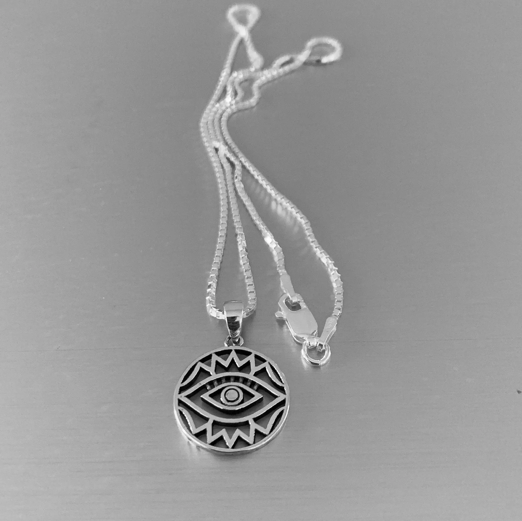 Sterling Silver Religious All Seeing Eye Box Chain Necklace
