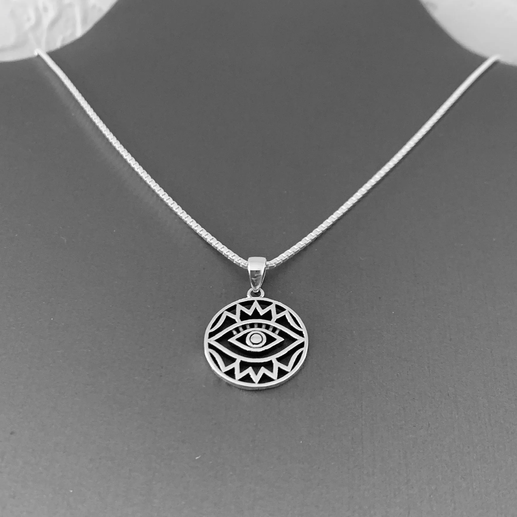 Sterling Silver Religious All Seeing Eye Box Chain Necklace