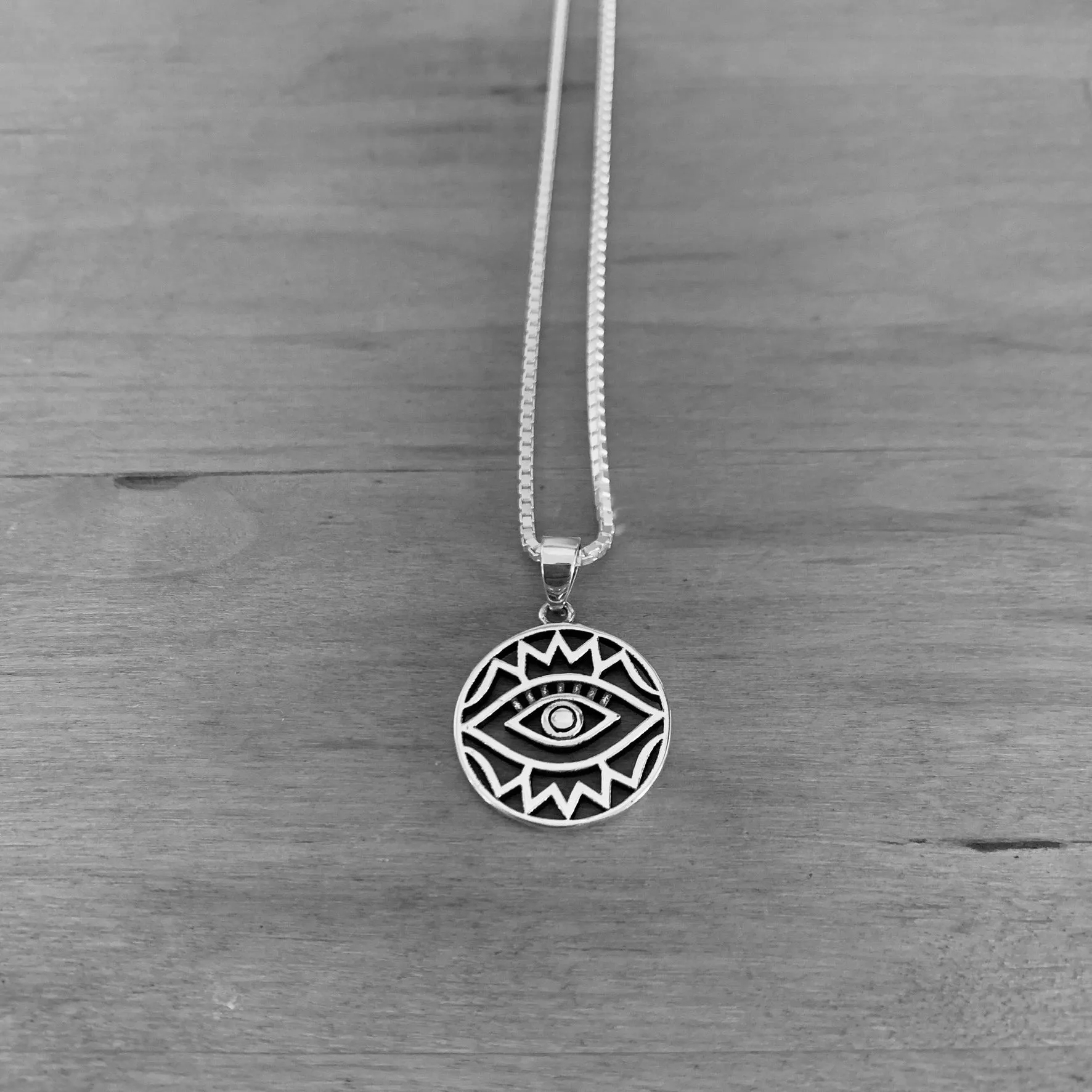 Sterling Silver Religious All Seeing Eye Box Chain Necklace