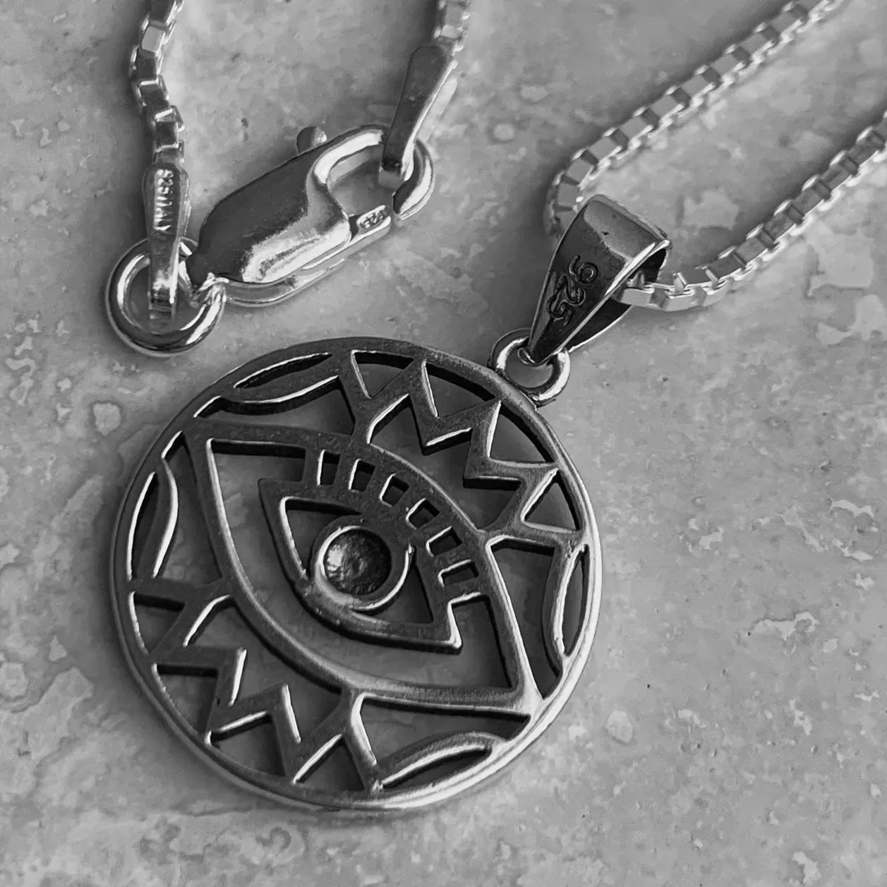 Sterling Silver Religious All Seeing Eye Box Chain Necklace