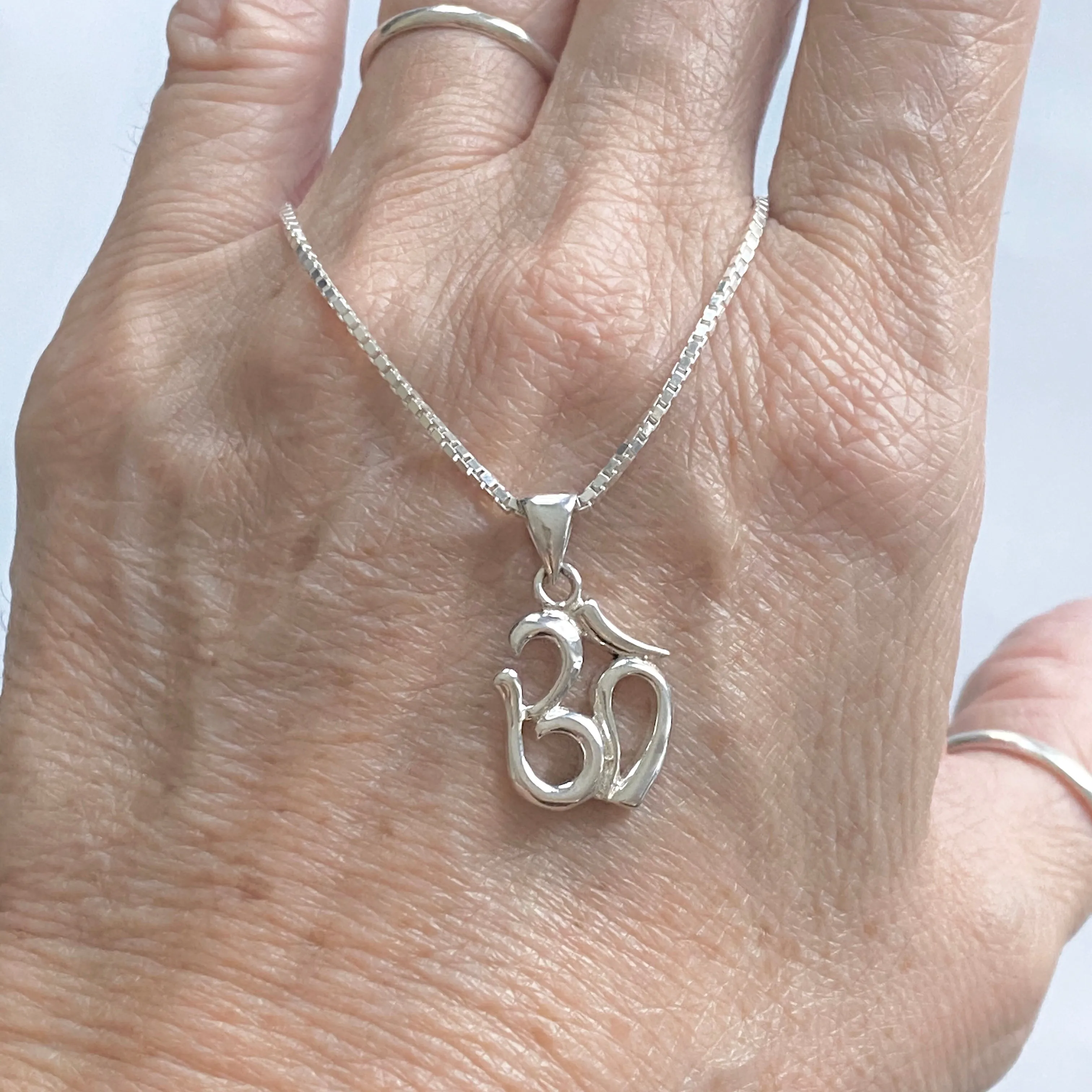 Sterling Silver Small OM Necklace, Silver Necklace, Yoga Necklace, Boho Necklace