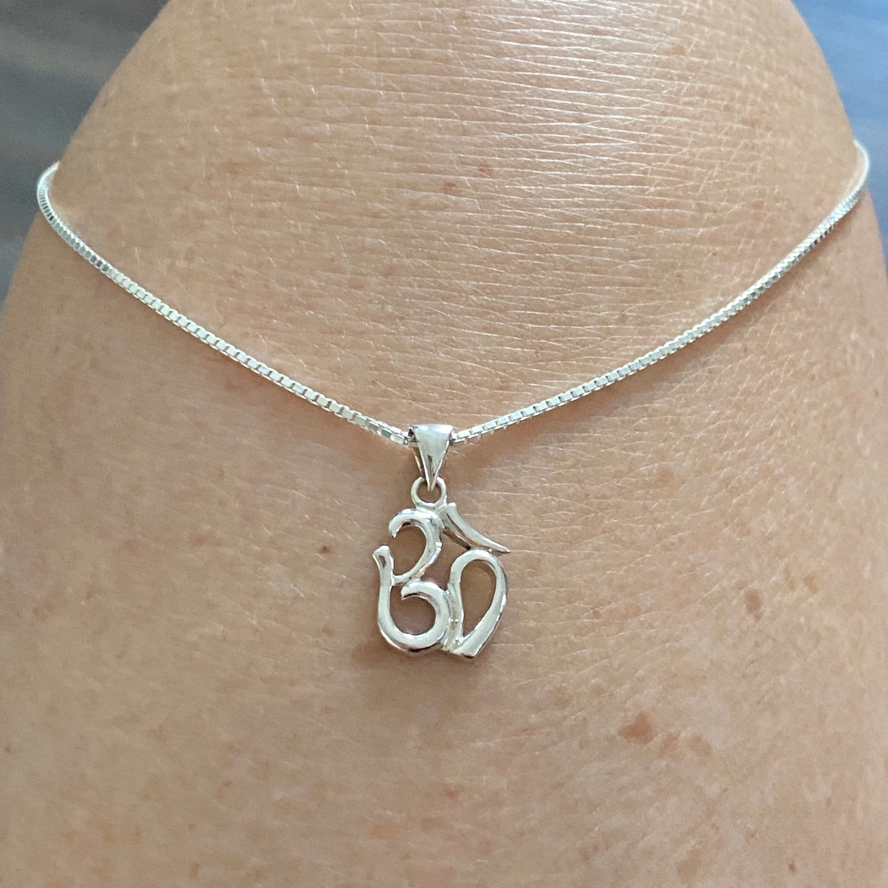 Sterling Silver Small OM Necklace, Silver Necklace, Yoga Necklace, Boho Necklace