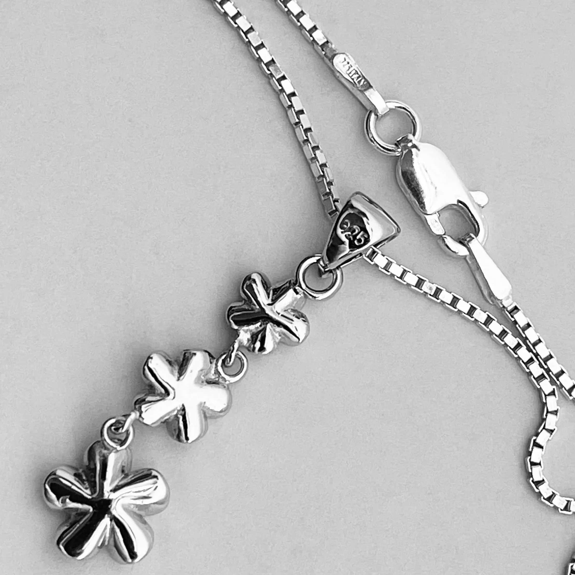 Sterling Silver Triple Plumeria Necklace with CZ, Silver Necklace, Flower Necklace,