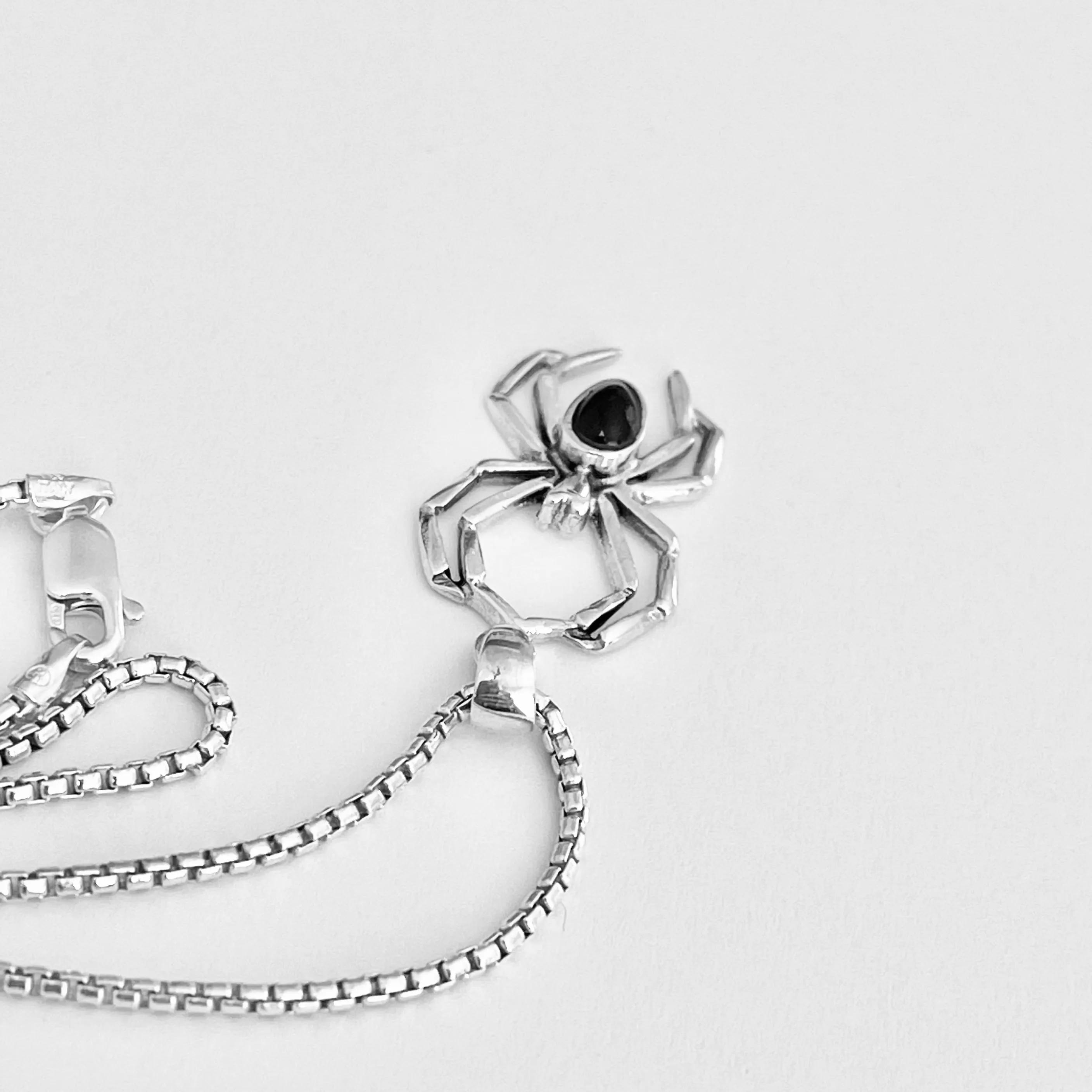Sterling Silver Unisex Black Onyx Spider Necklace, Bug Necklaces, Silver chains
