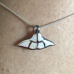 Sterling Silver White Lab Opal Whale Tail Necklace, Silver Necklaces, Fish Necklace