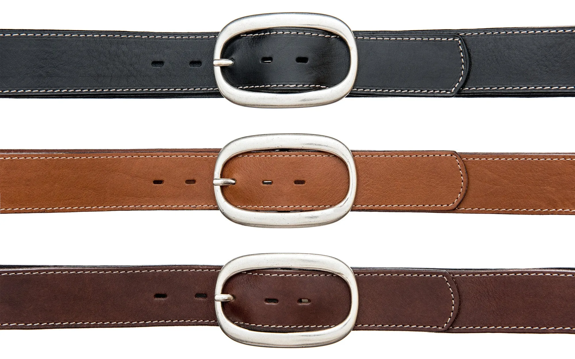 Top Stitch, Oval Buckle - Med Brown