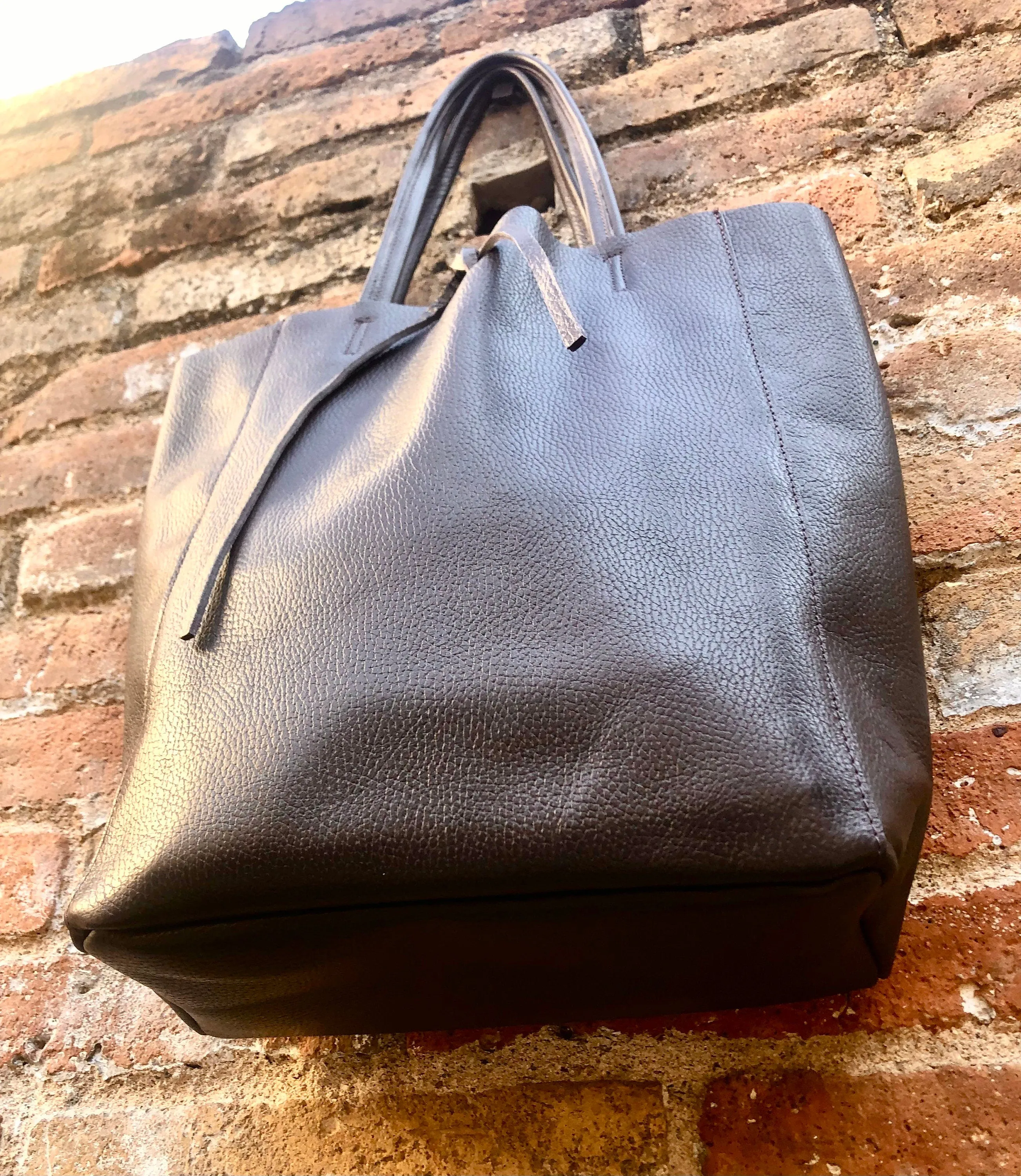 Tote leather bag in DARK brown. Leather shopper in chocolate brown. Soft natural GENUINE  leather. Large brown bag for your laptop, books