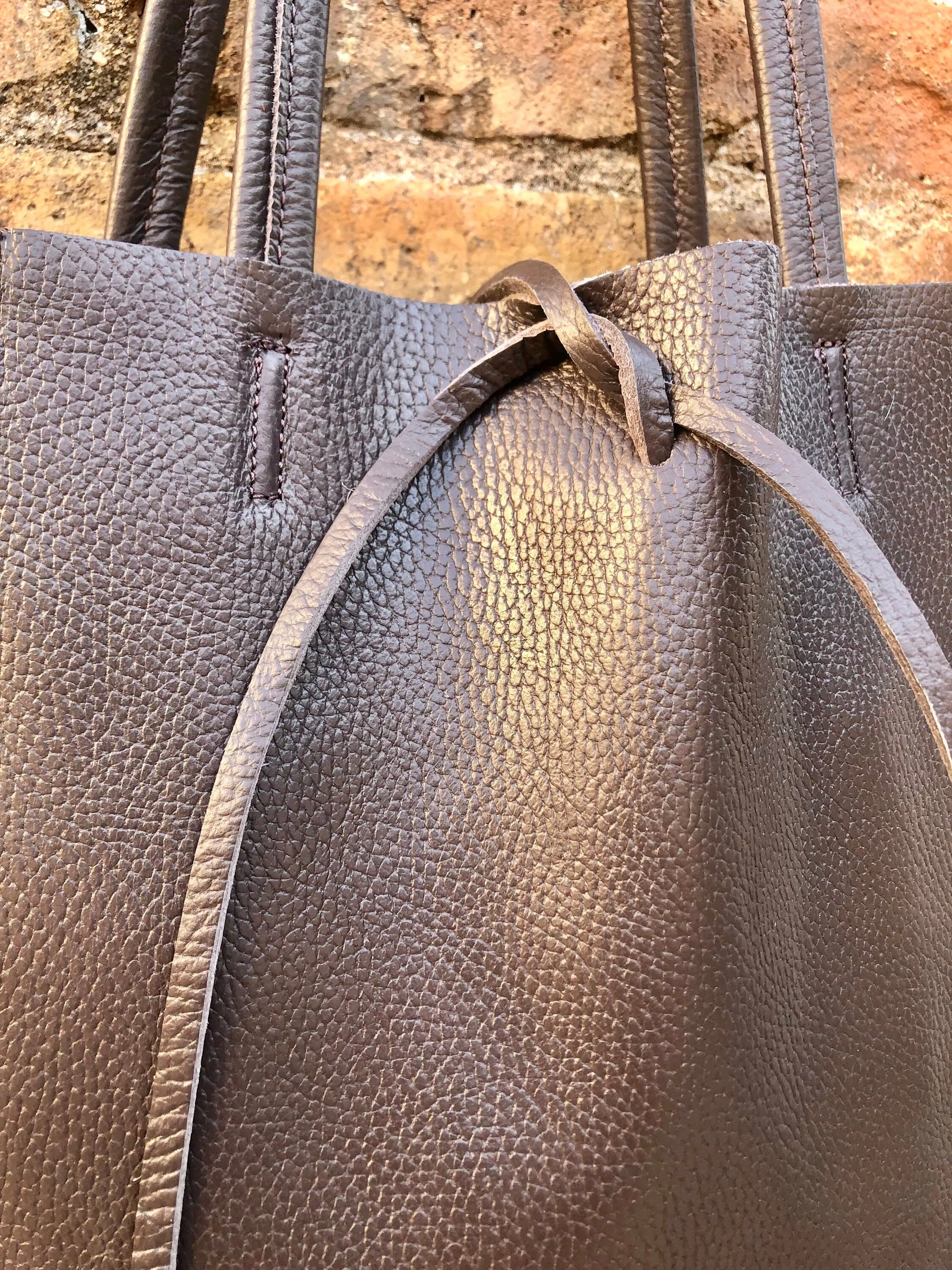 Tote leather bag in DARK brown. Leather shopper in chocolate brown. Soft natural GENUINE  leather. Large brown bag for your laptop, books